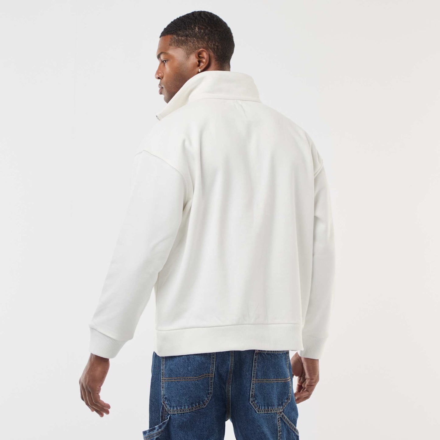 Sweat col camionneur zippé en coton BLANC