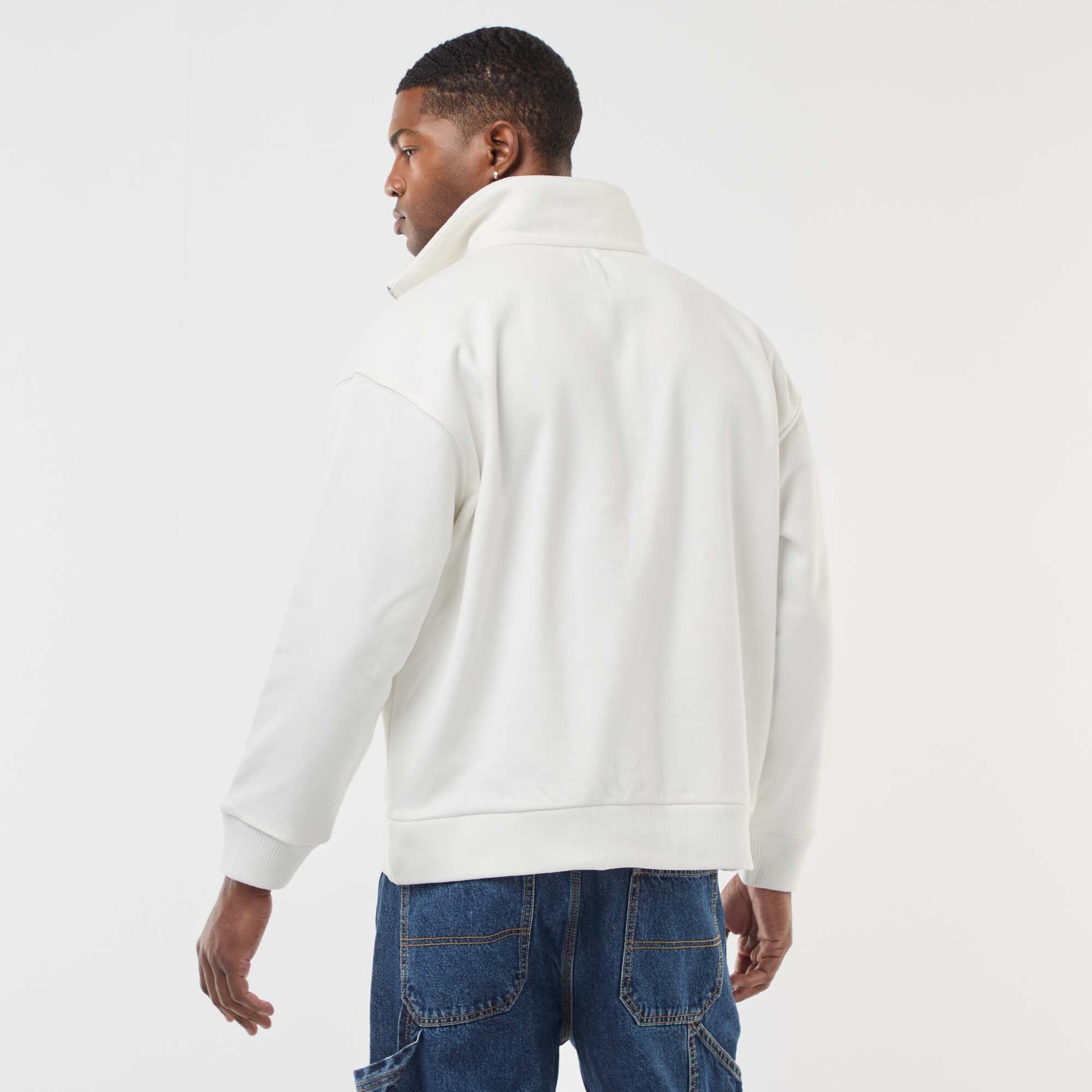Sweat col camionneur zippé en coton BLANC
