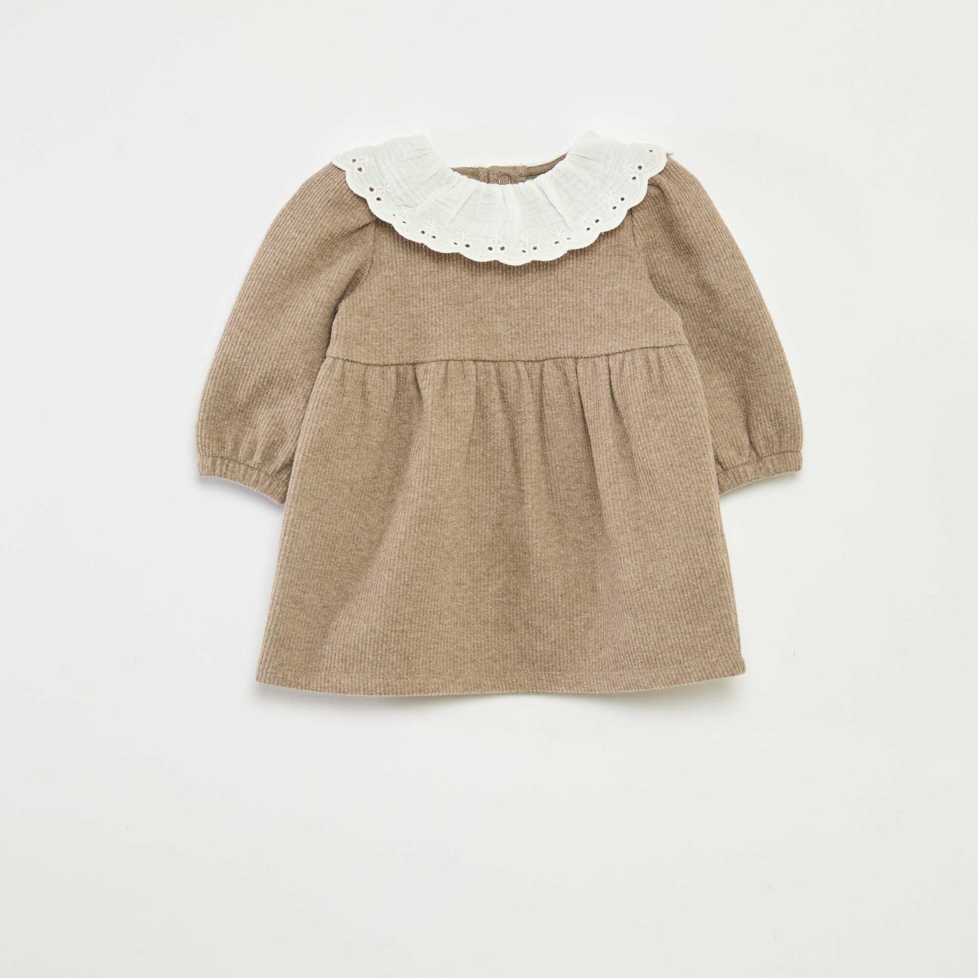 Robe interlock avec grand col gaze de coton BEIGE