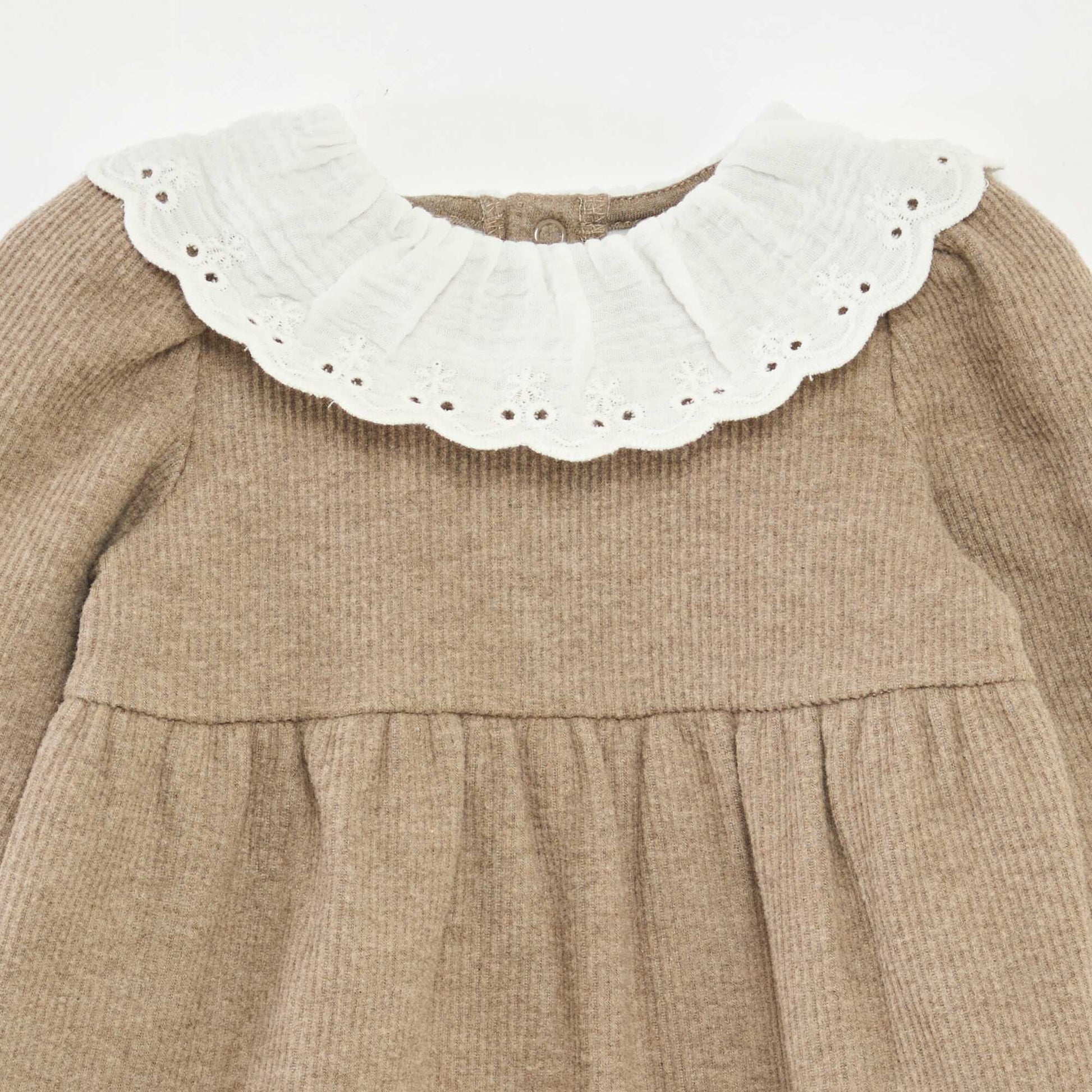 Robe interlock avec grand col gaze de coton BEIGE
