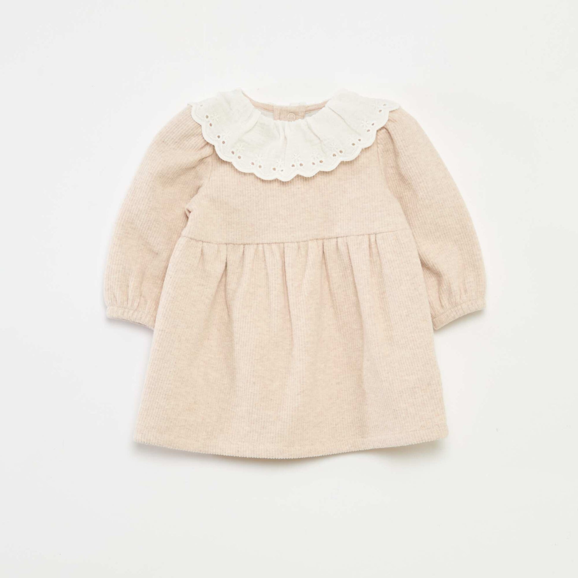 Robe interlock avec grand col gaze de coton BEIGE