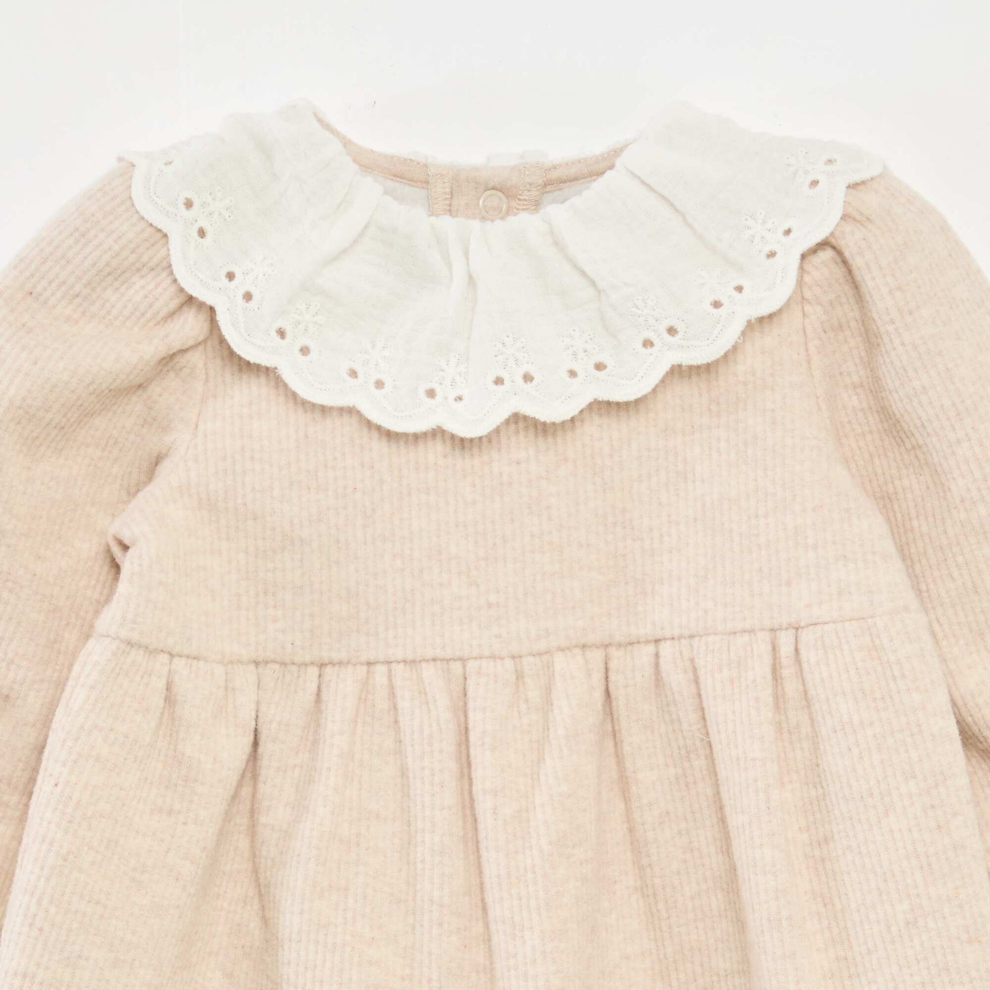 Robe interlock avec grand col gaze de coton BEIGE