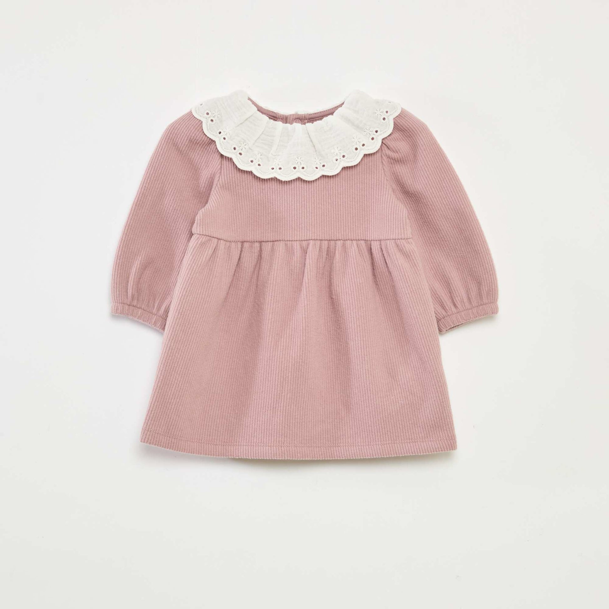 Robe interlock avec grand col gaze de coton ROSE