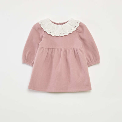 Robe interlock avec grand col gaze de coton ROSE