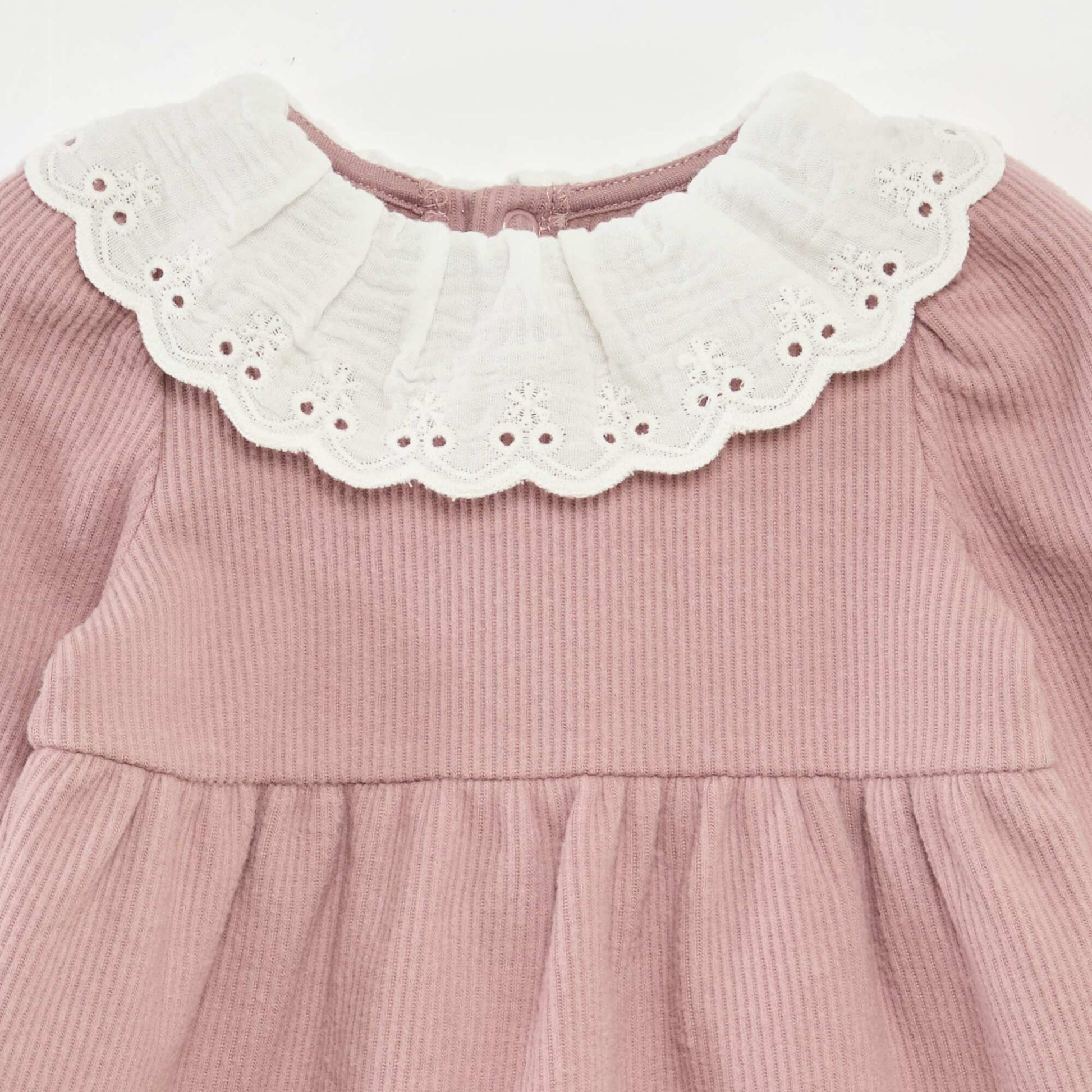 Robe interlock avec grand col gaze de coton ROSE