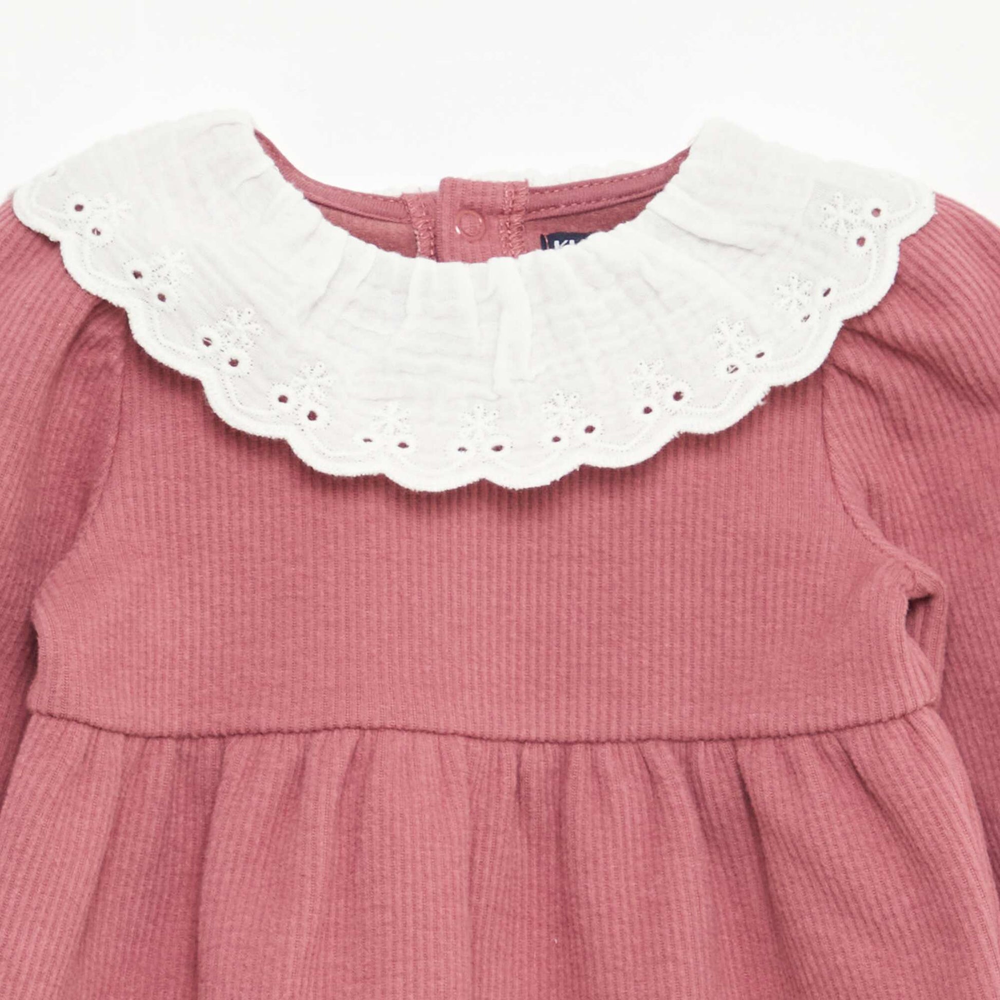Robe interlock avec grand col gaze de coton ROSE