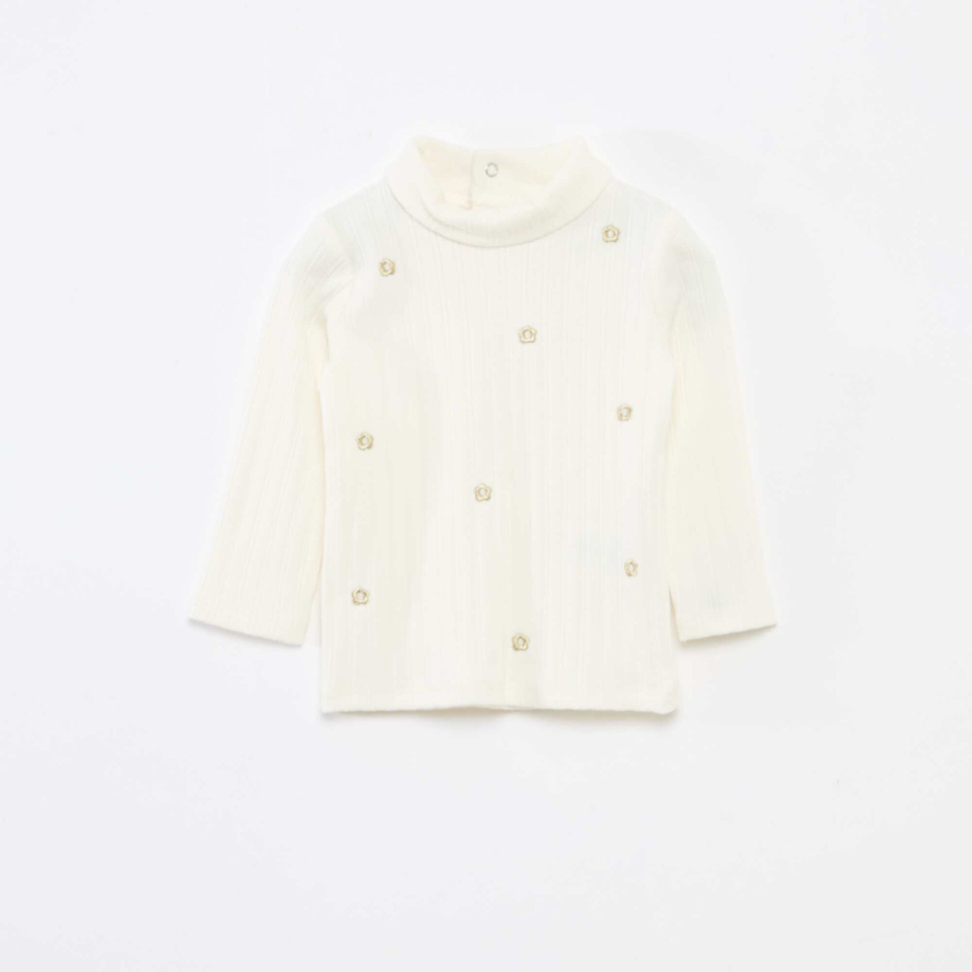 Sous pull en maille côtelée avec fleurs fantaisie en coton BLANC