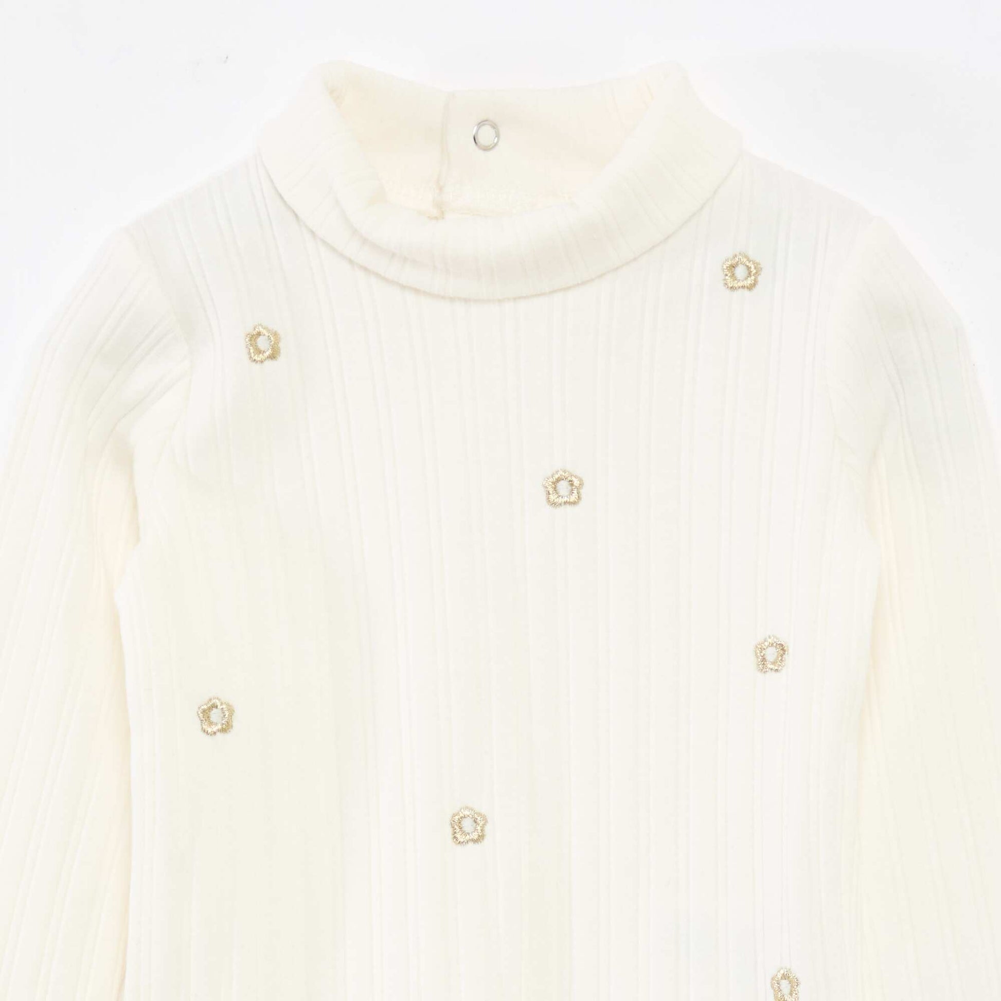 Sous pull en maille côtelée avec fleurs fantaisie en coton BLANC