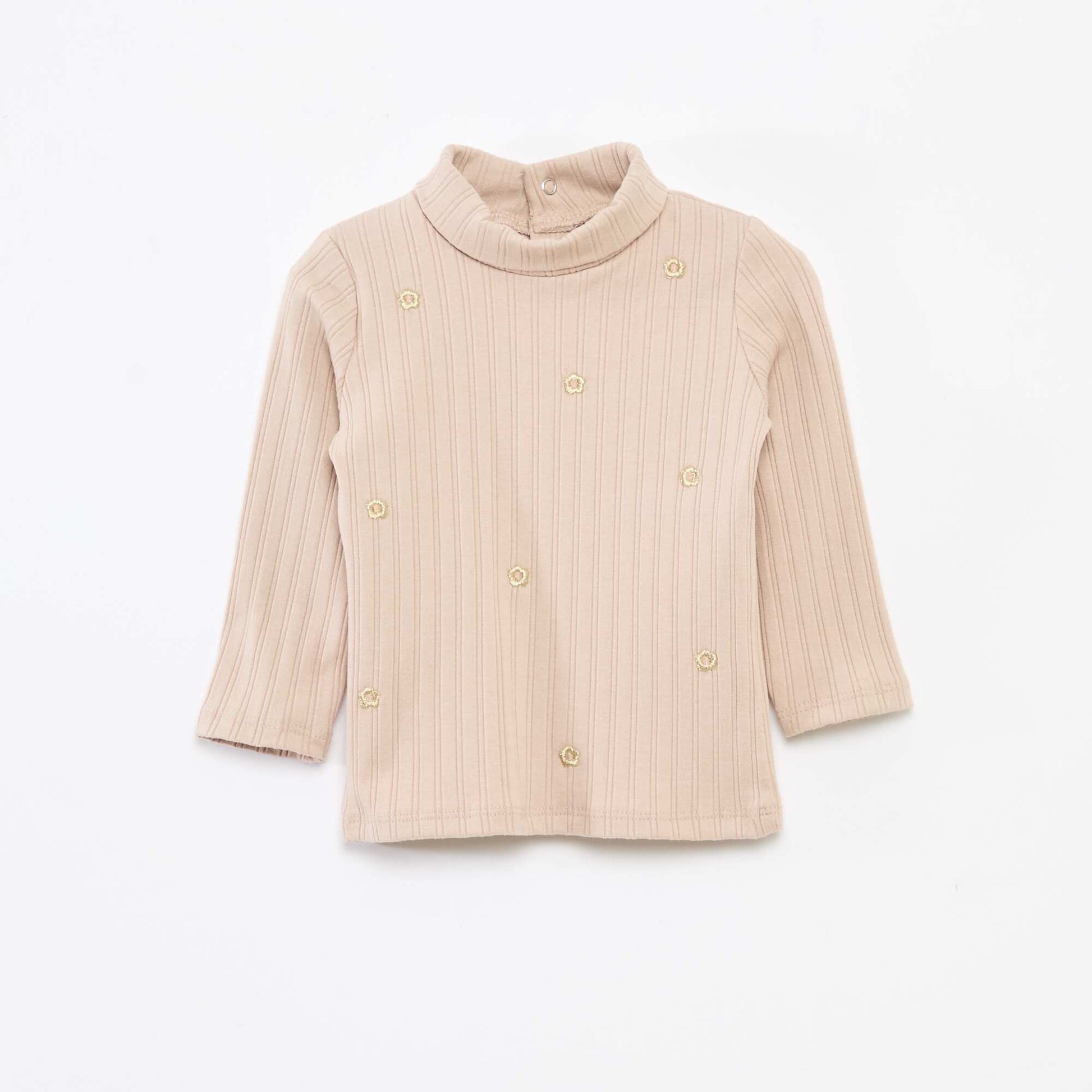 Sous pull en maille côtelée avec fleurs fantaisie en coton BEIGE