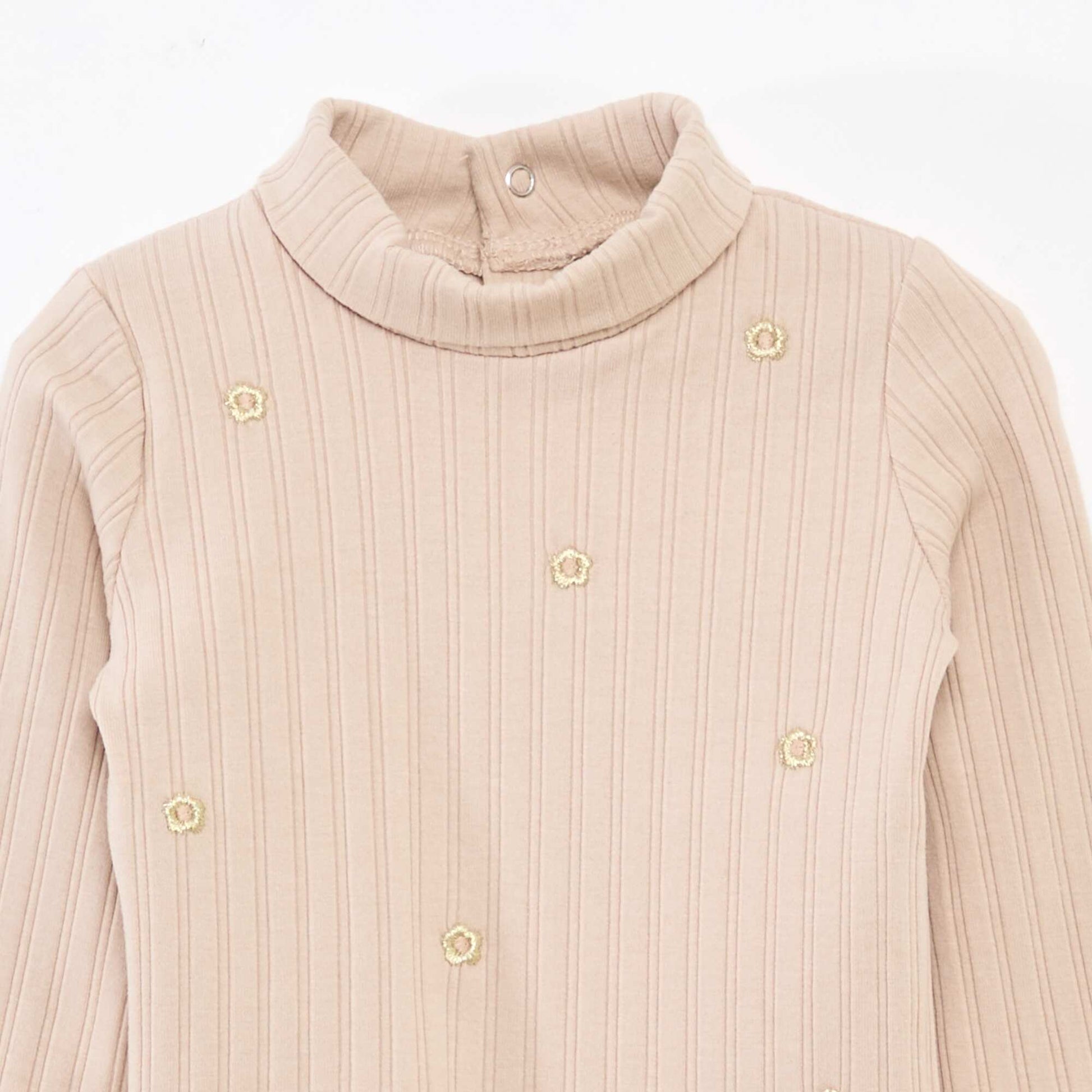 Sous pull en maille côtelée avec fleurs fantaisie en coton BEIGE
