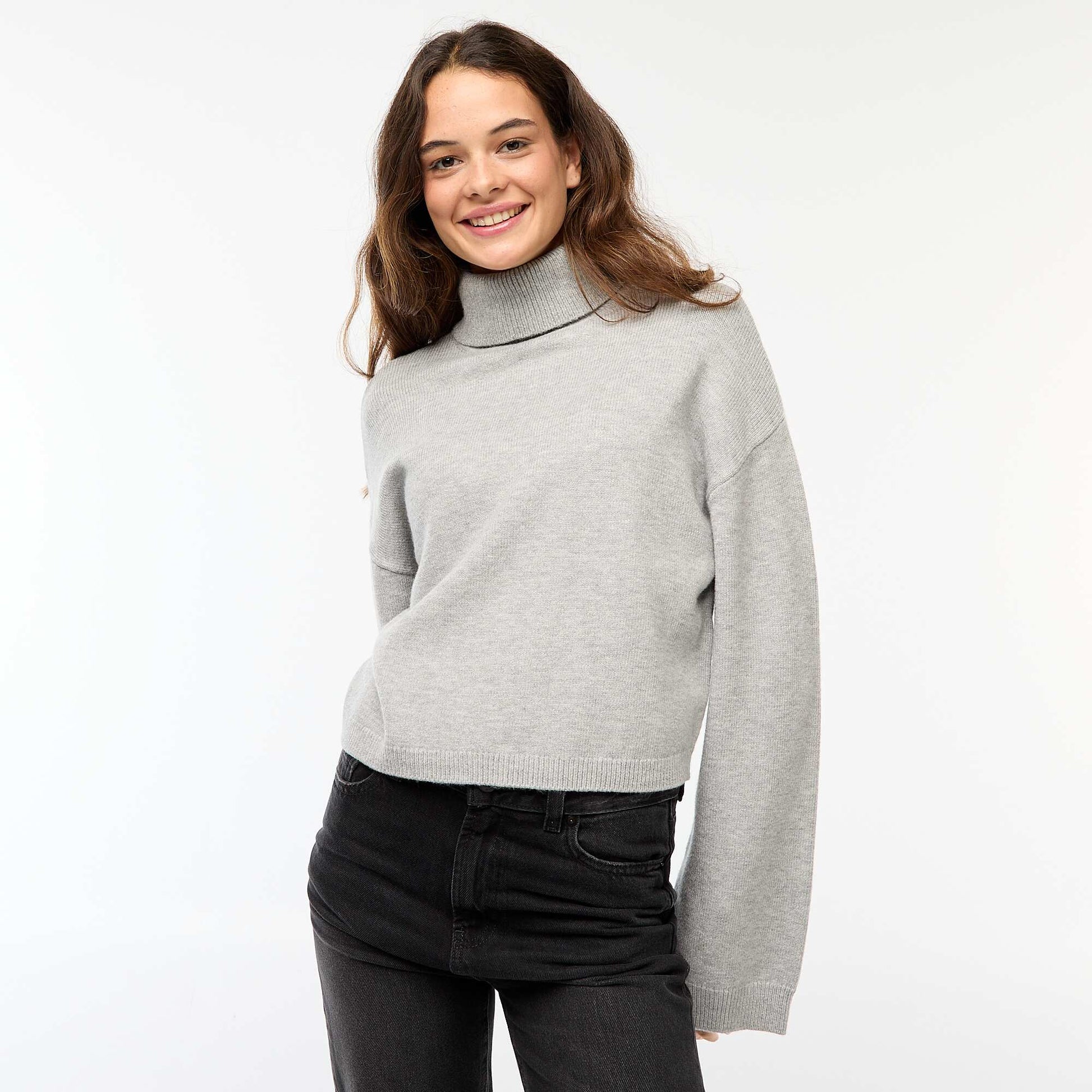 Pull col roulé uni GRIS