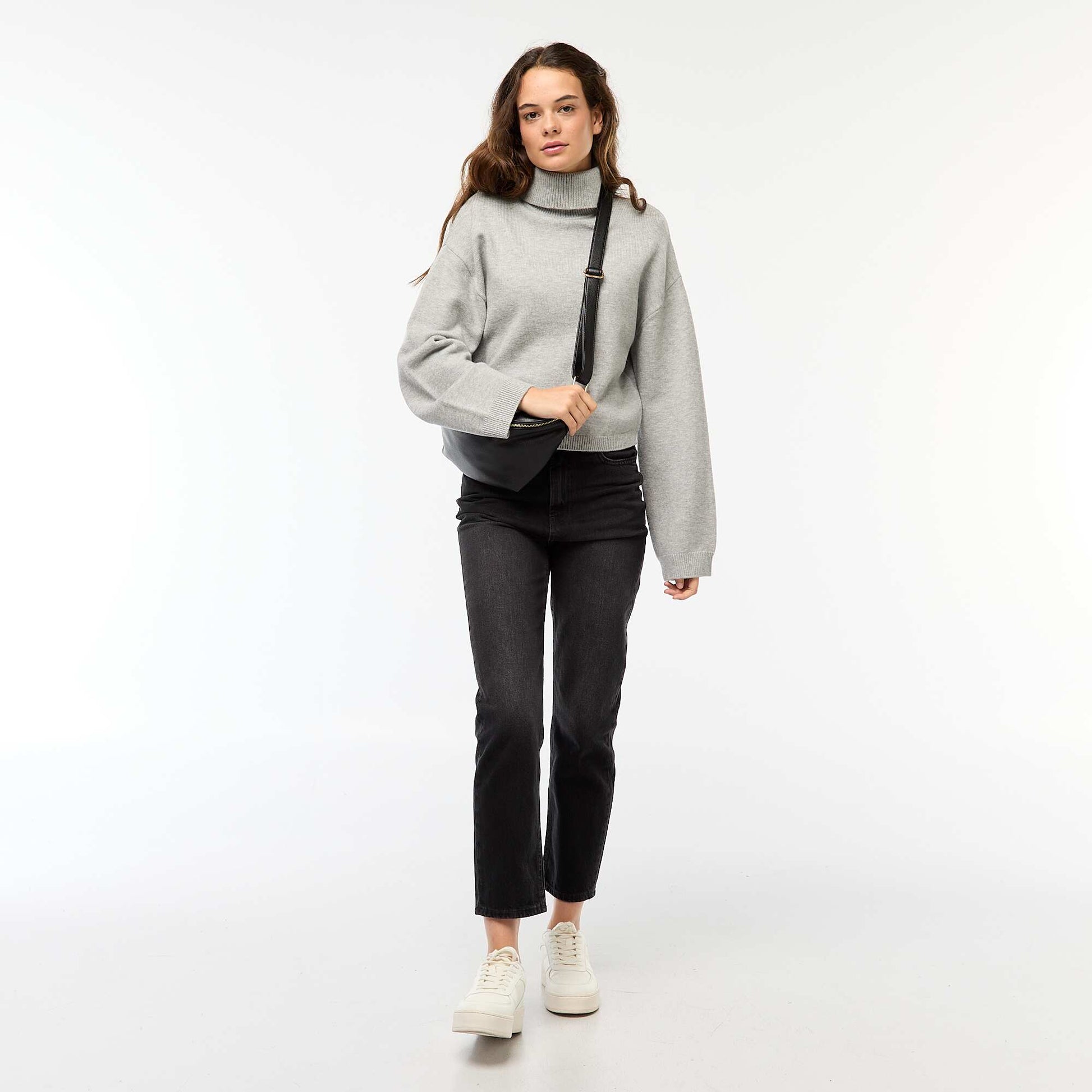 Pull col roulé uni GRIS
