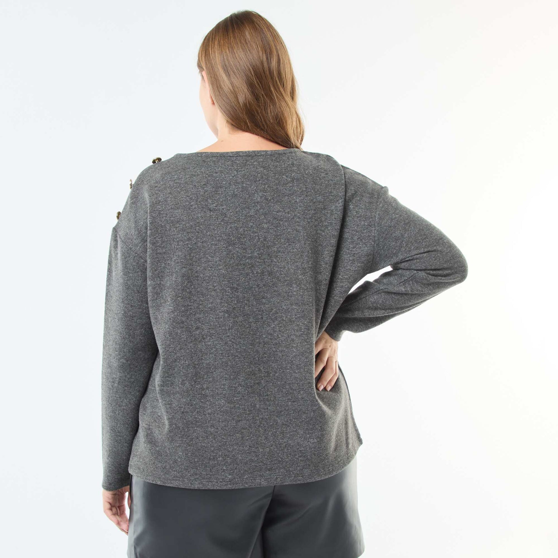 Tee-shirt maille doudou avec boutons dorés GRIS