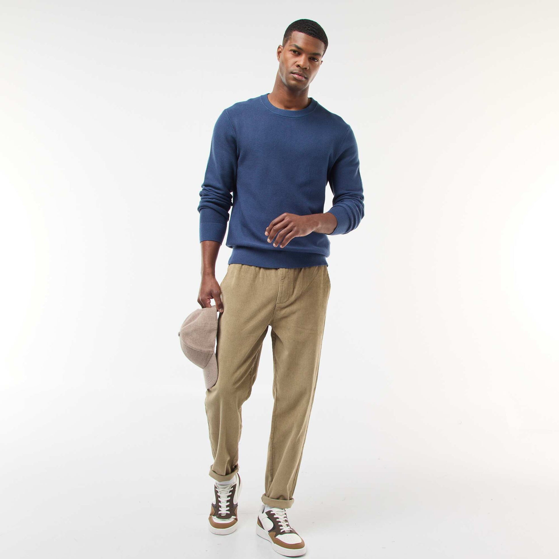 Pull en maille fine jauge uni à col rond BLEU