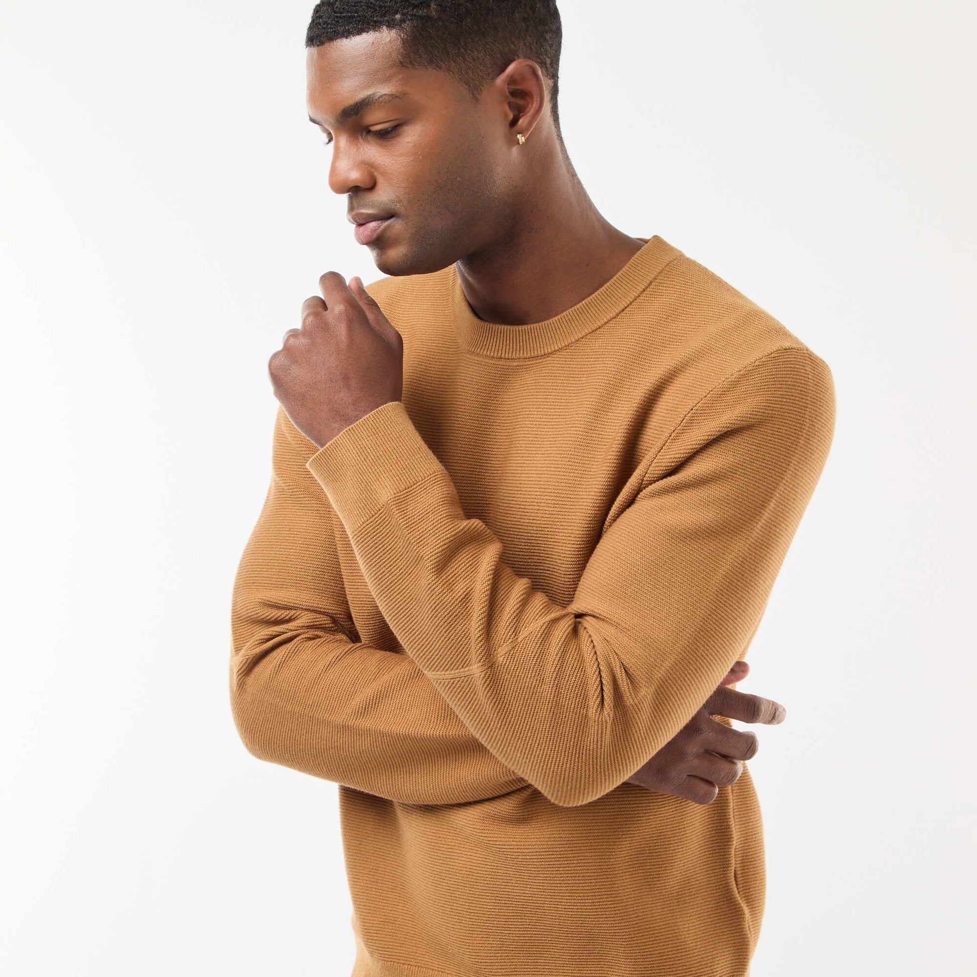 Pull en maille fine jauge uni à col rond BEIGE