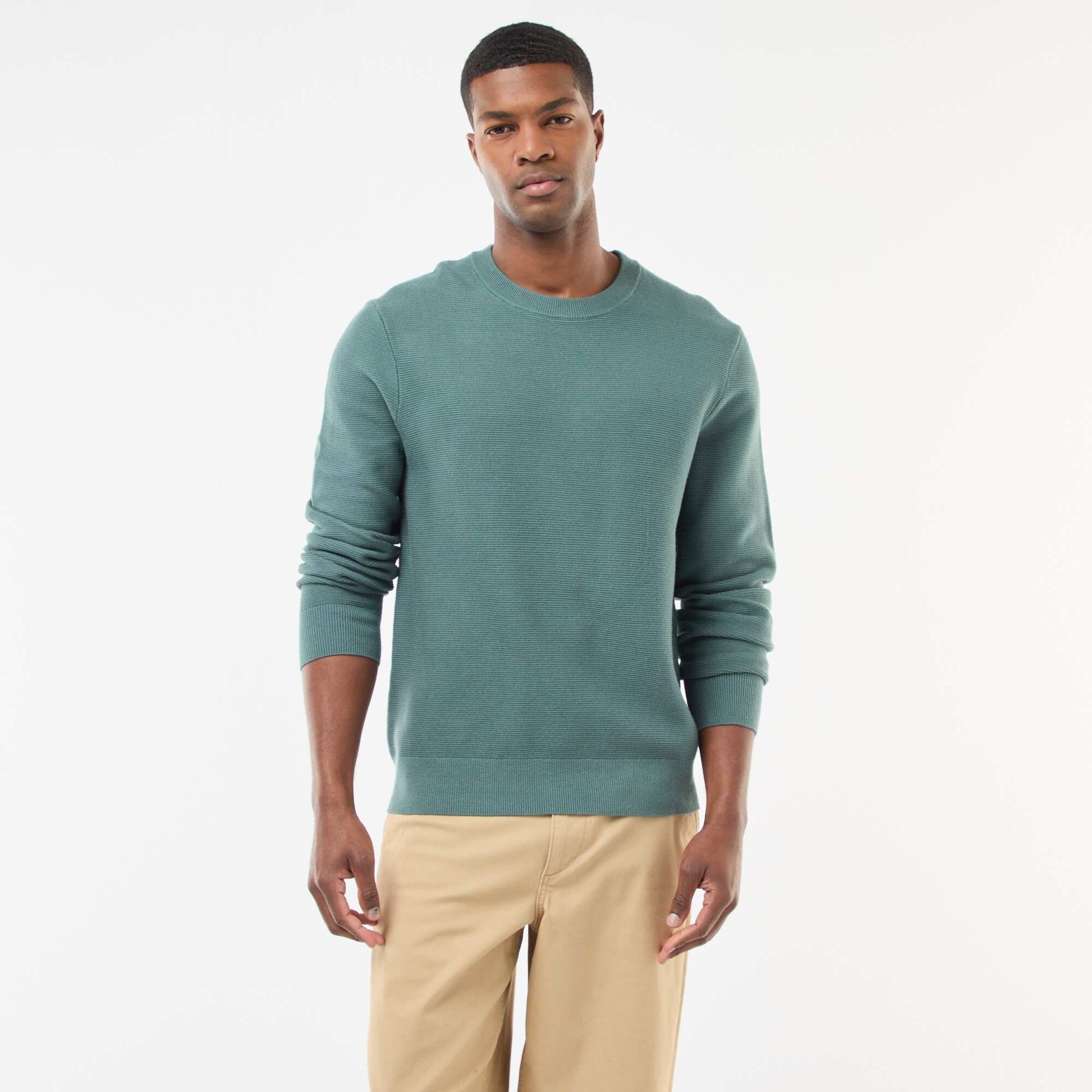 Pull en maille fine jauge uni à col rond VERT