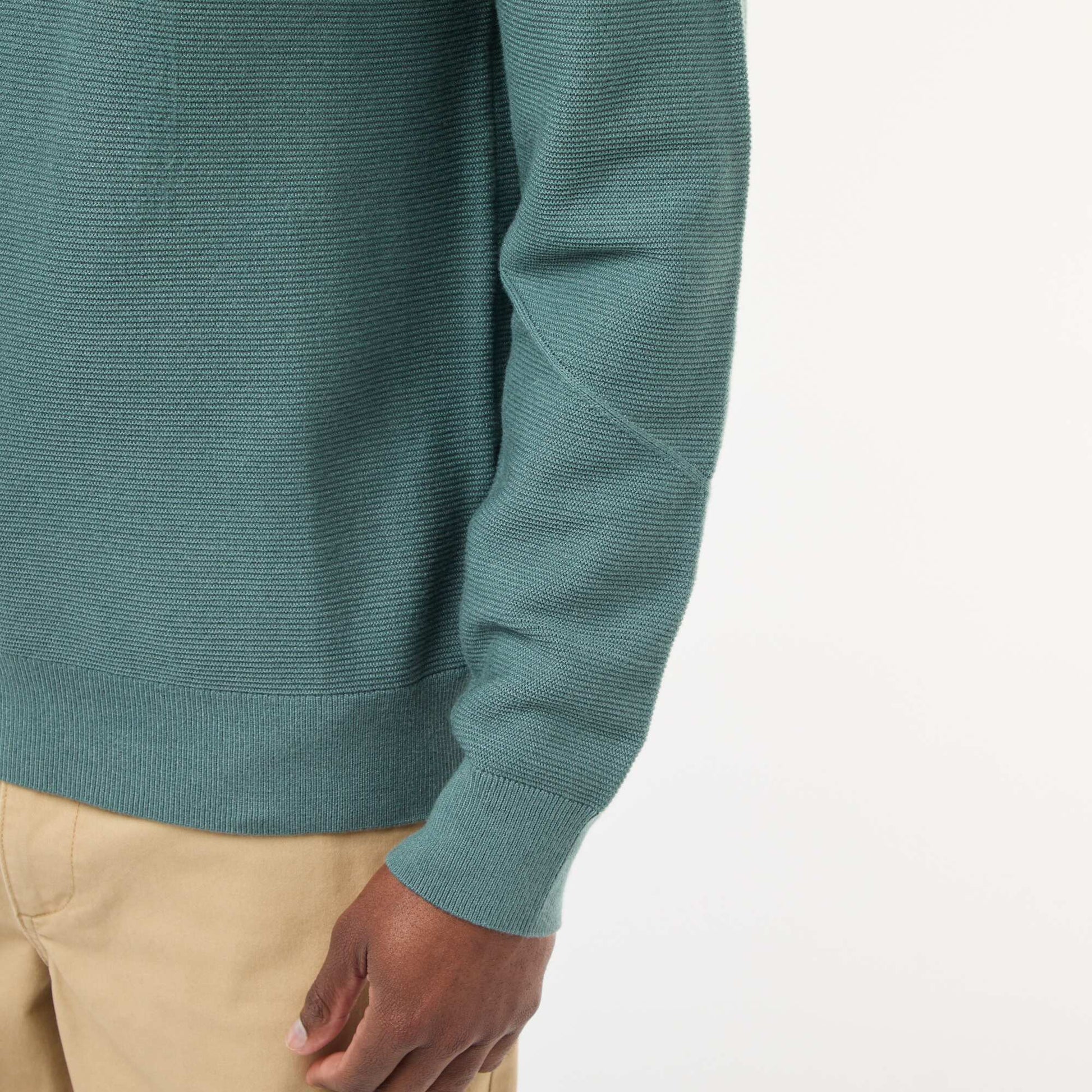 Pull en maille fine jauge uni à col rond VERT