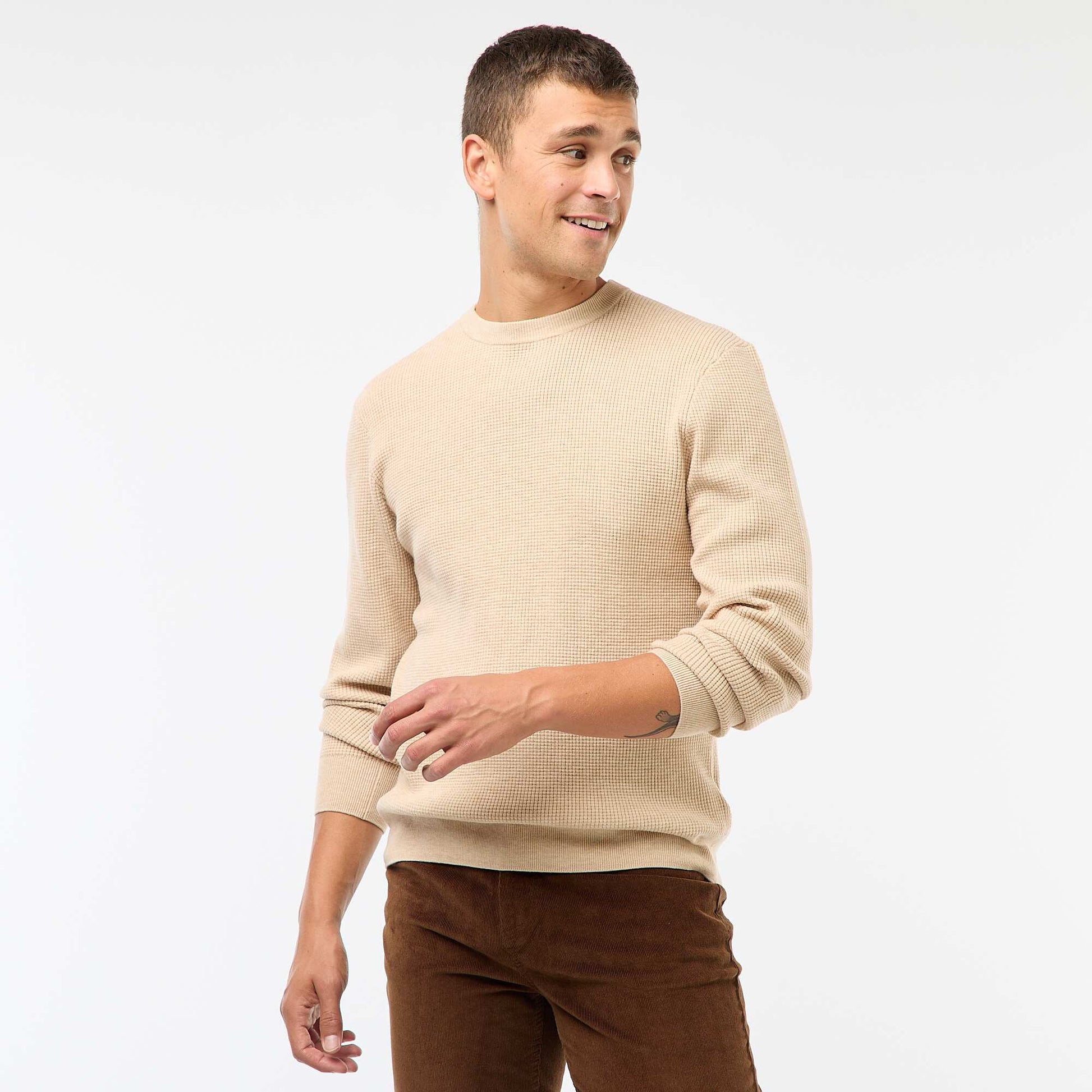 Pull col rond gaufré uni BLANC
