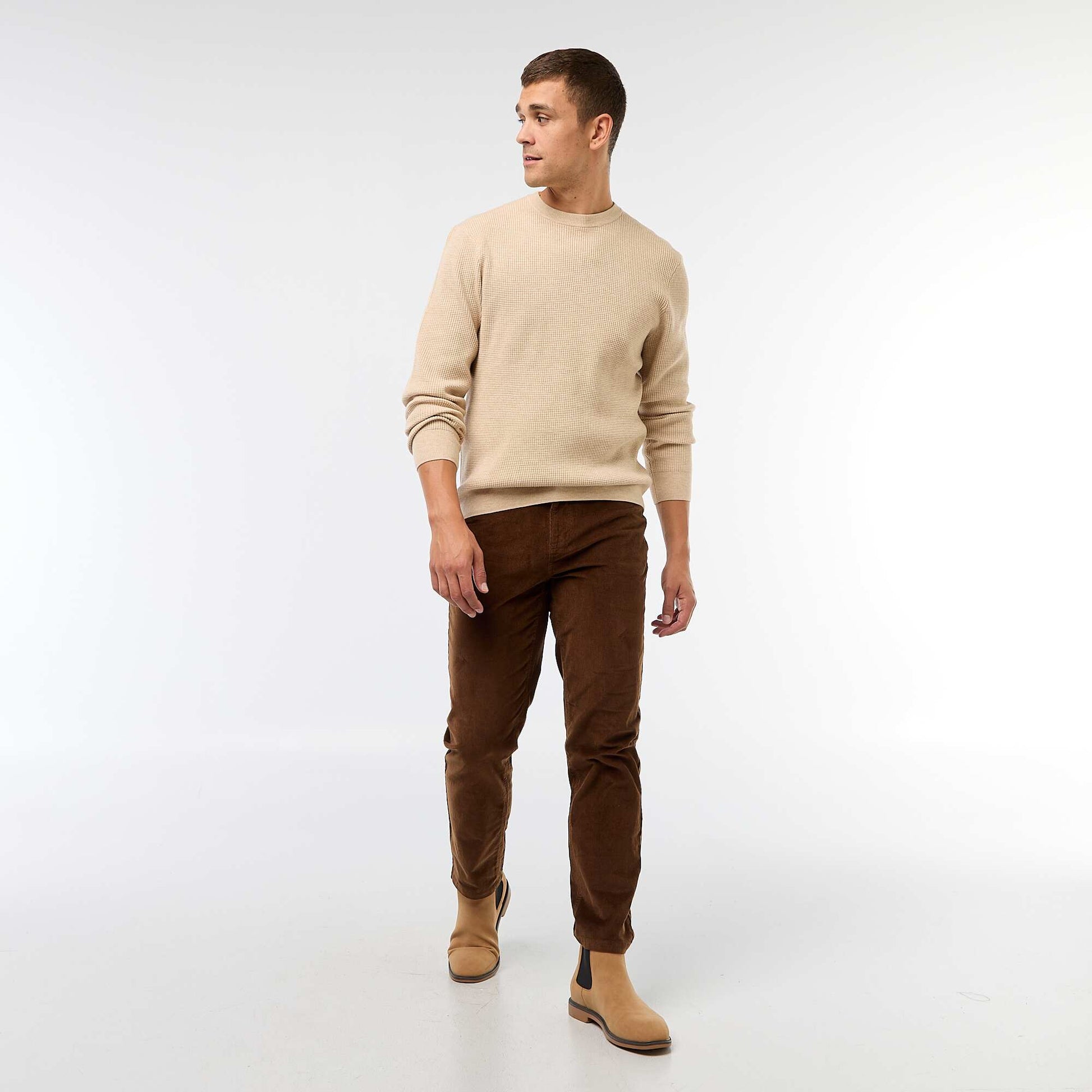 Pull col rond gaufré uni BLANC
