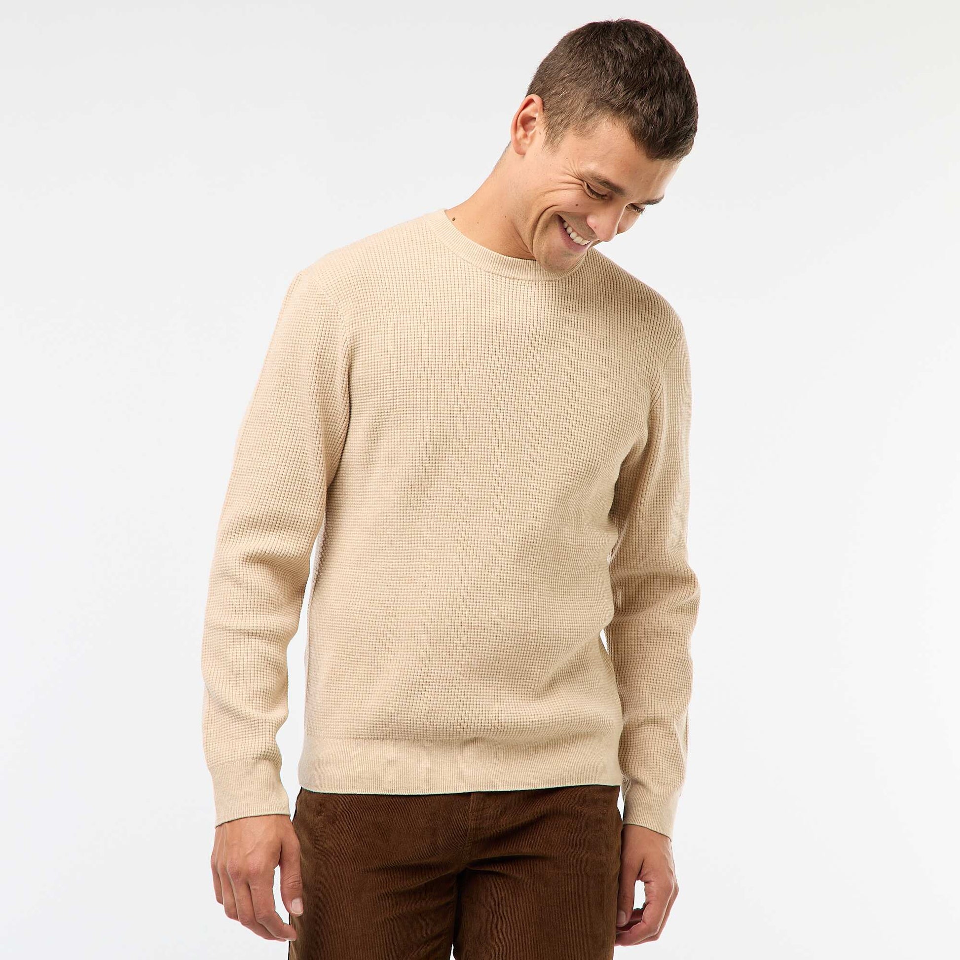 Pull col rond gaufré uni BLANC