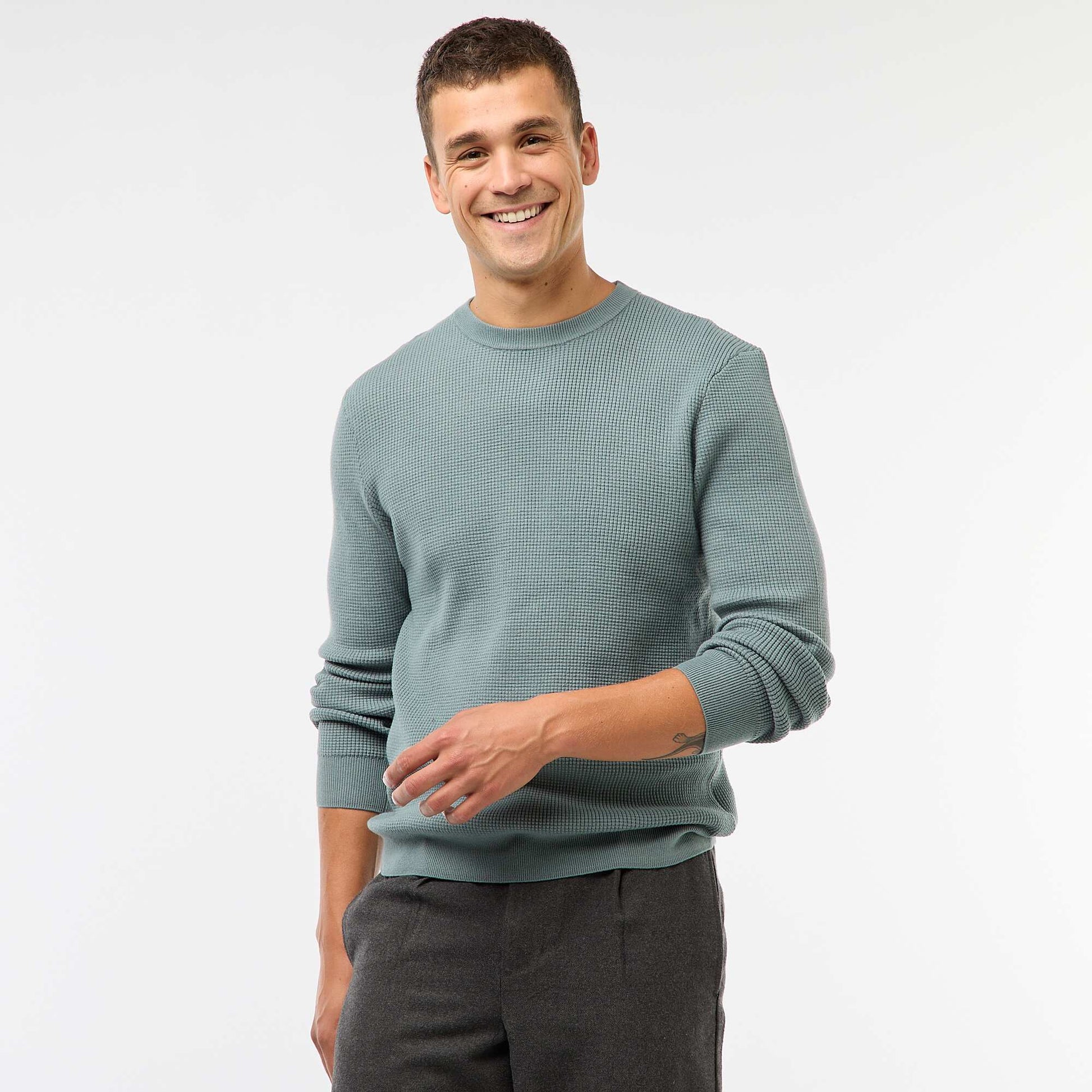 Pull col rond gaufré uni BLEU
