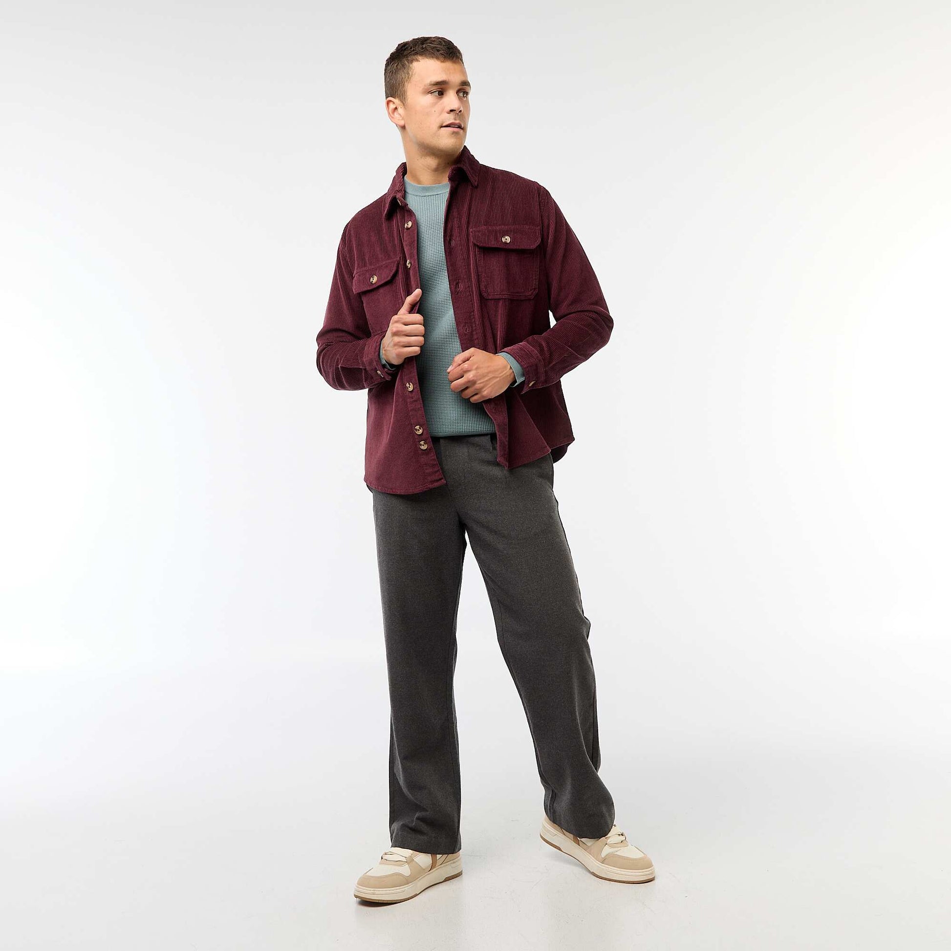 Pull col rond gaufré uni BLEU