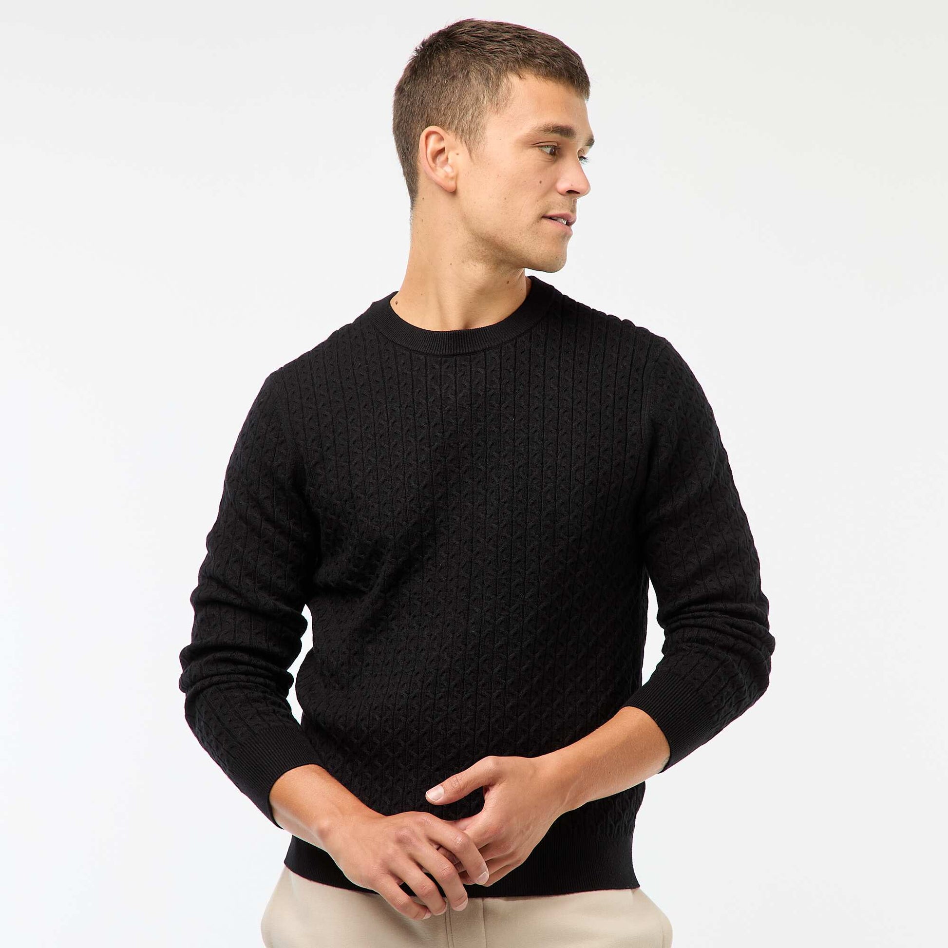 Pull col rond mini torsade uni NOIR