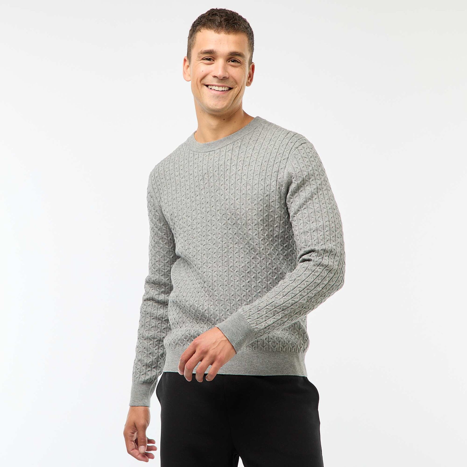 Pull col rond mini torsade uni GRIS