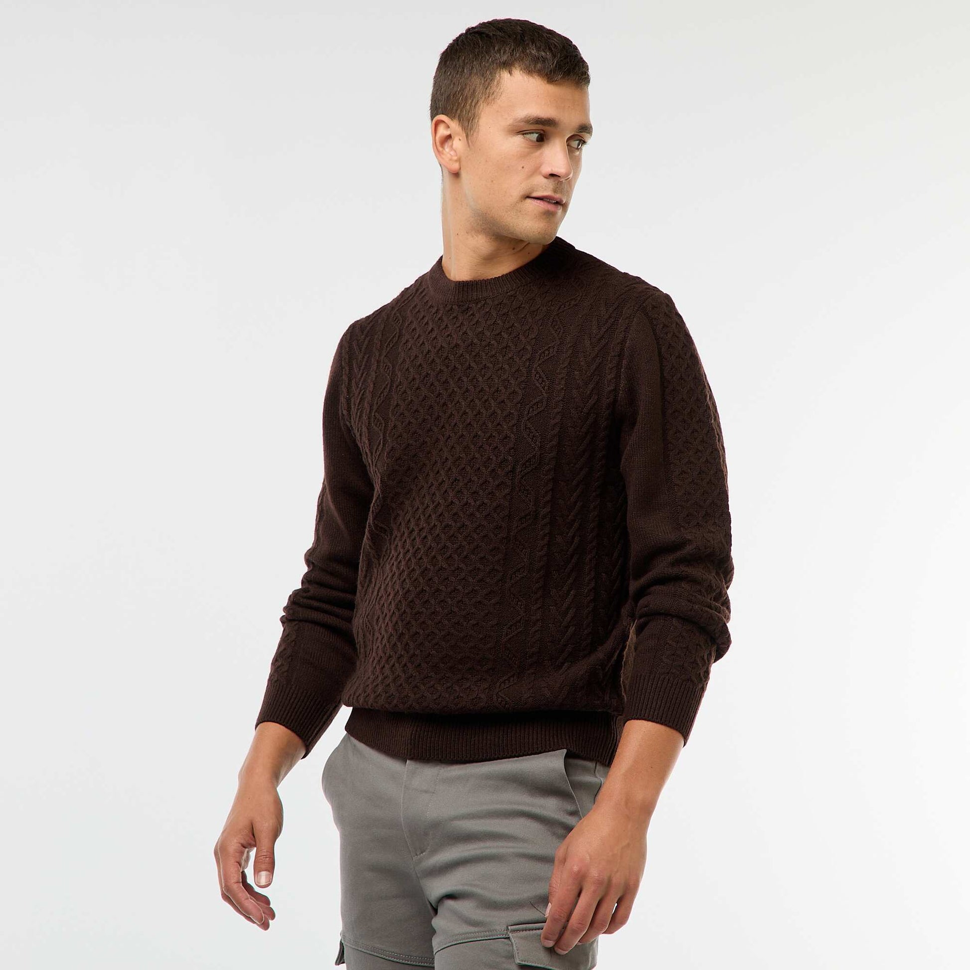 Pull grosse torsade uni MARRON