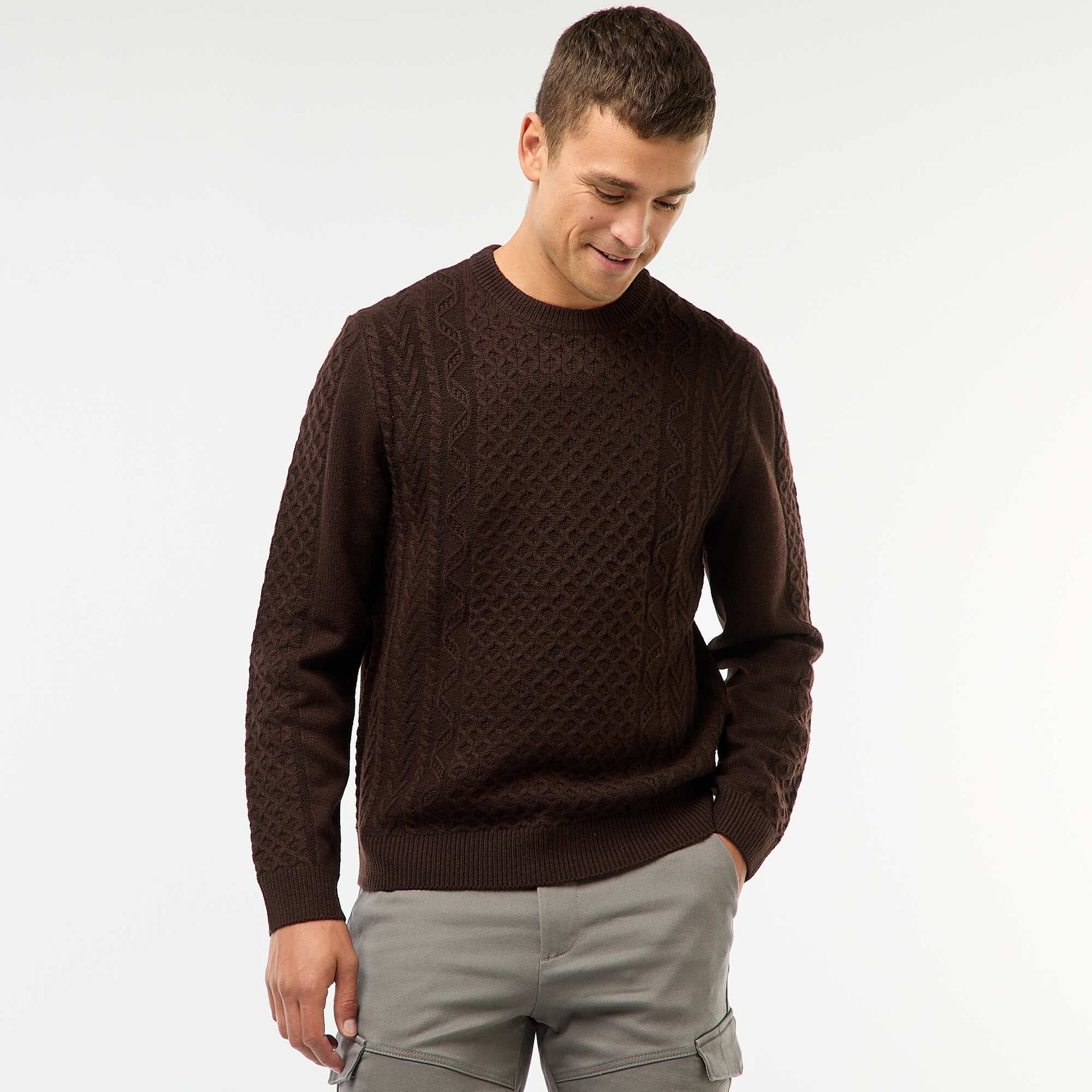 Pull grosse torsade uni MARRON