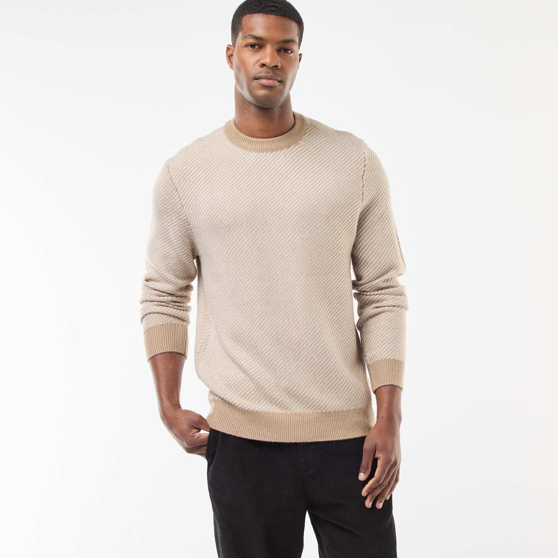 Pull en maille fantaisie col rond BEIGE