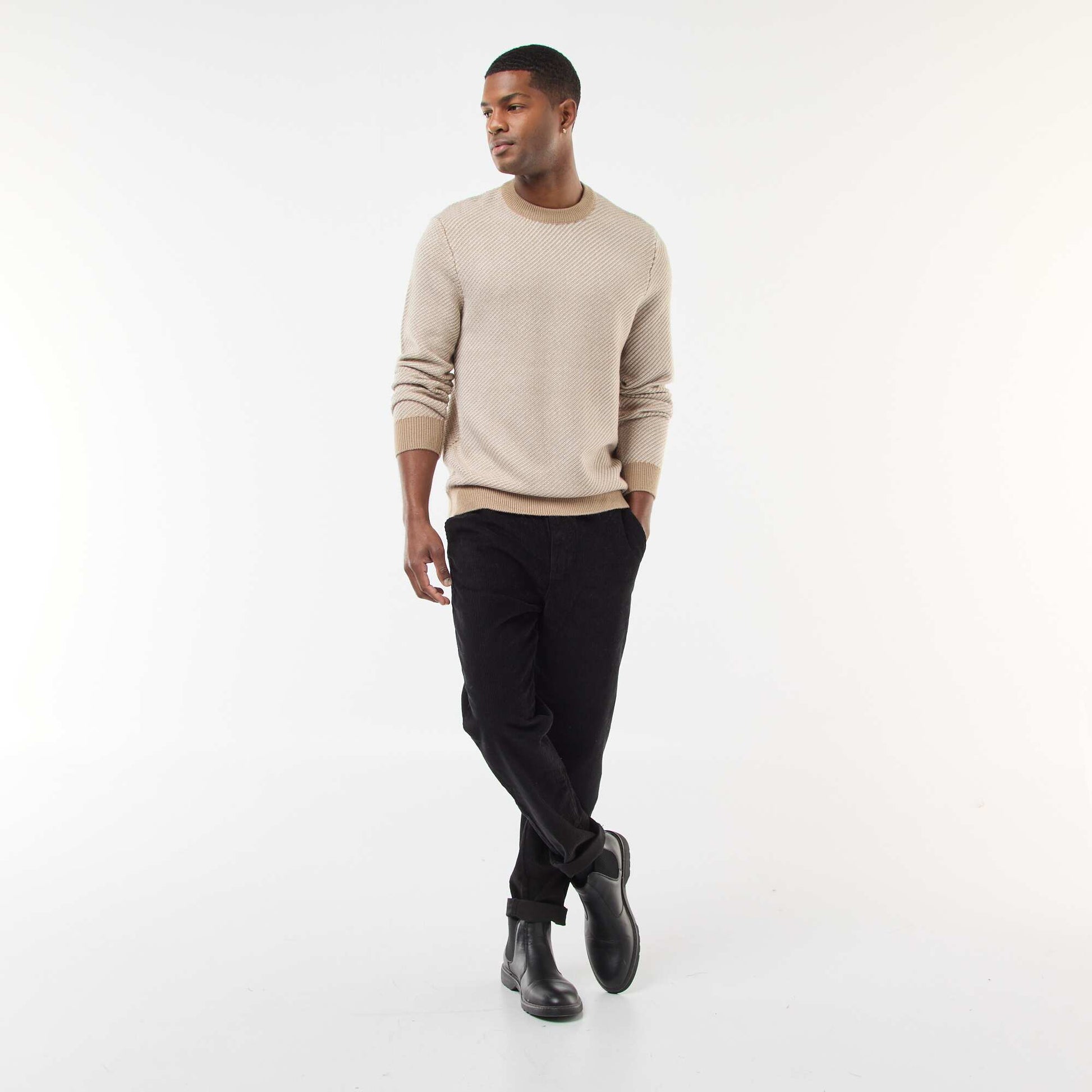 Pull en maille fantaisie col rond BEIGE