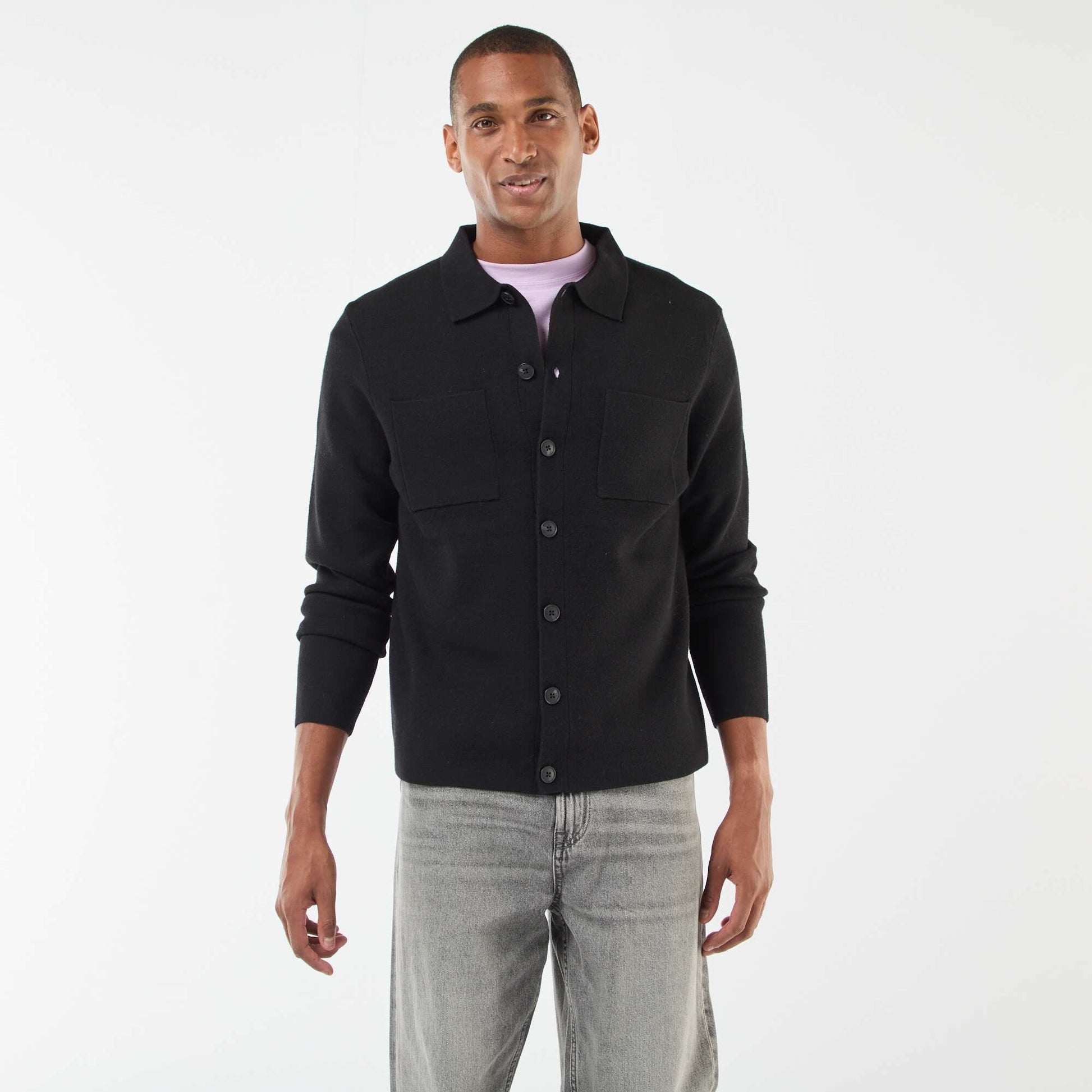 Gilet en maille fine jauge NOIR