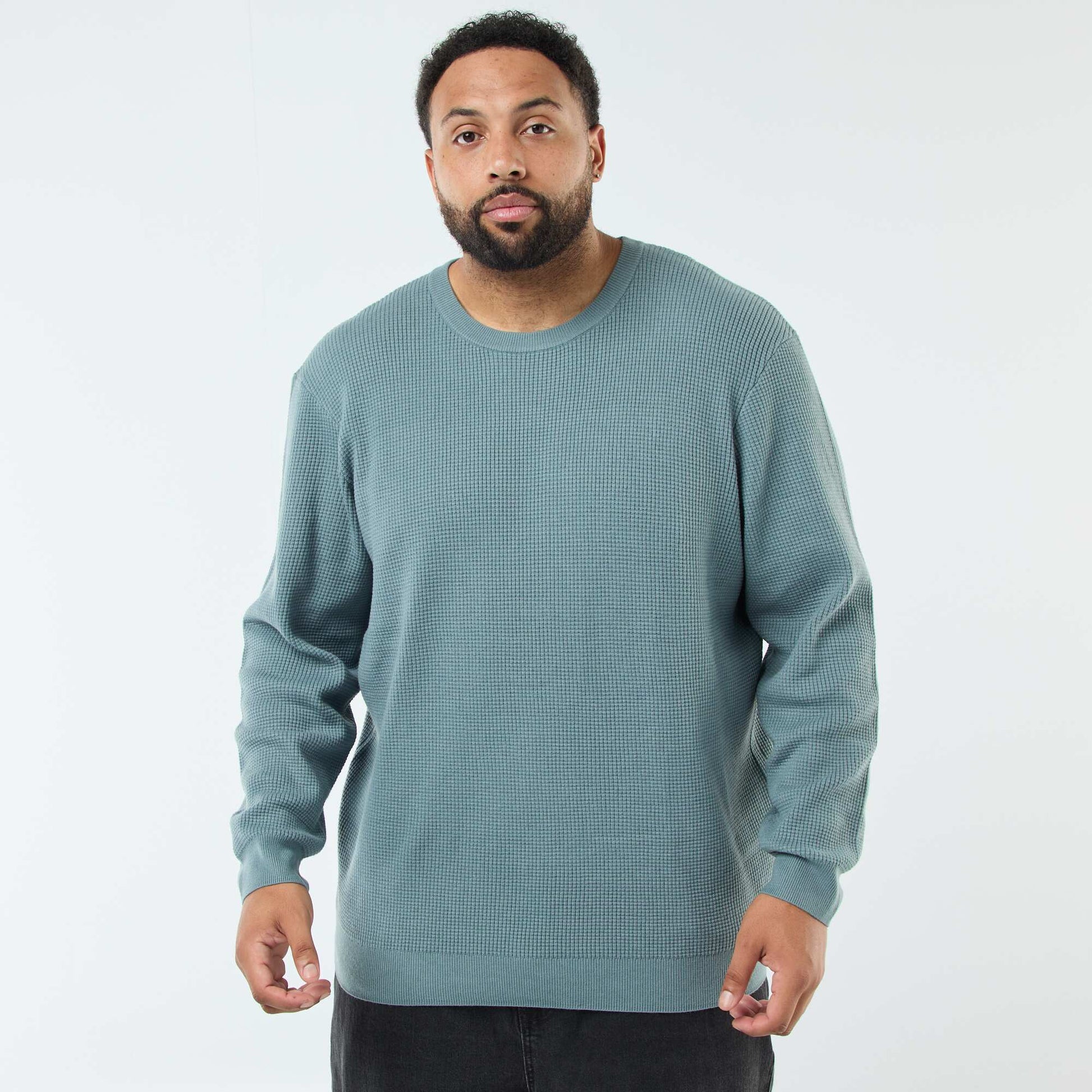 Pull gaufrée en maille stretch BLEU