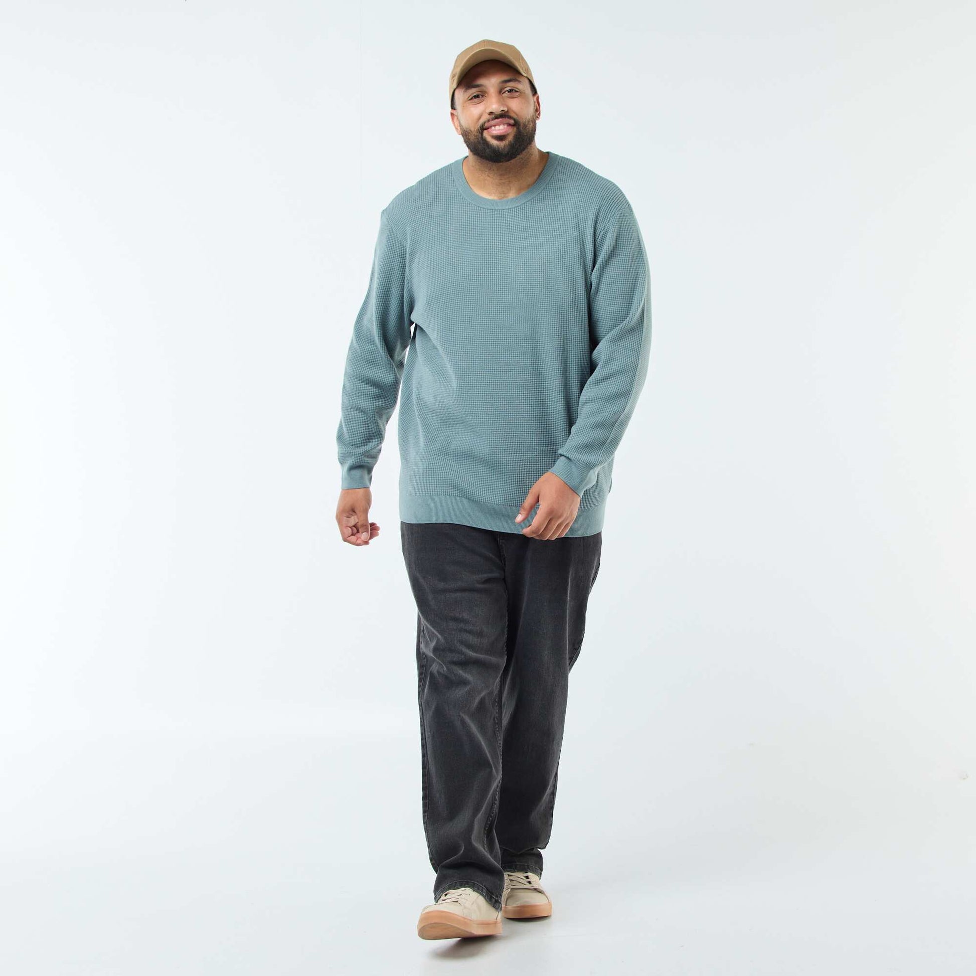 Pull gaufrée en maille stretch BLEU