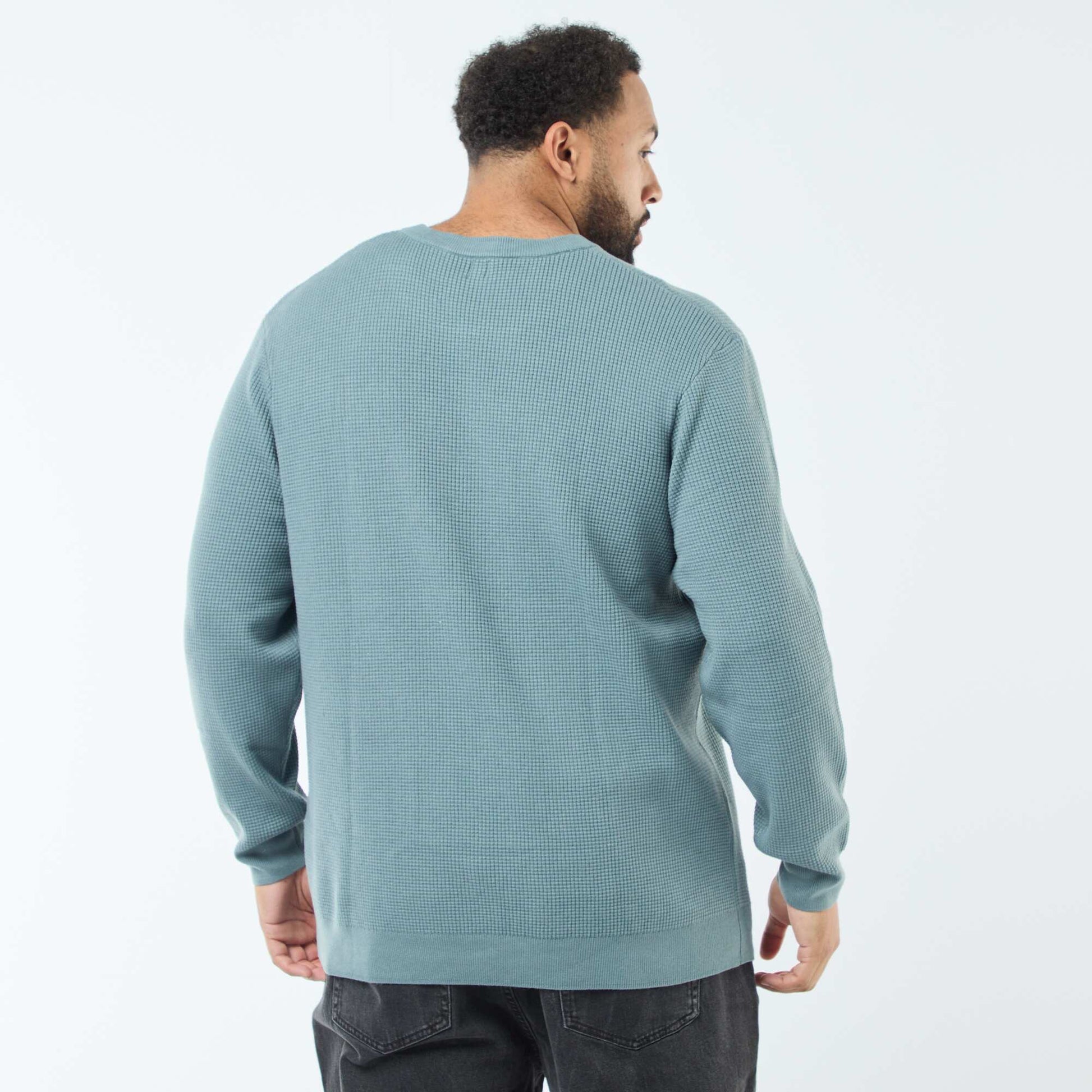 Pull gaufrée en maille stretch BLEU