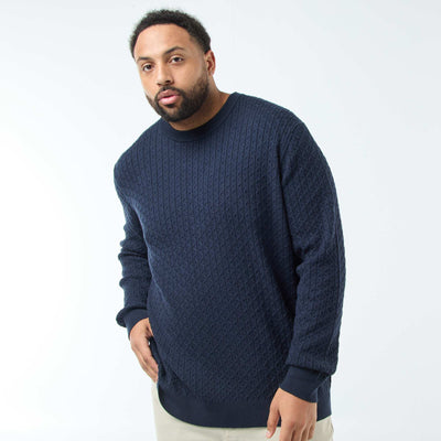 Pull col rond en maille torsadée BLEU MARINE