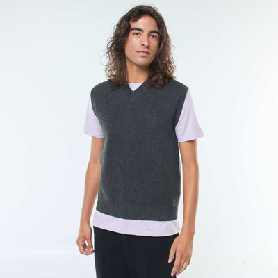 Pull sans manches en maille tricot à col V GRIS
