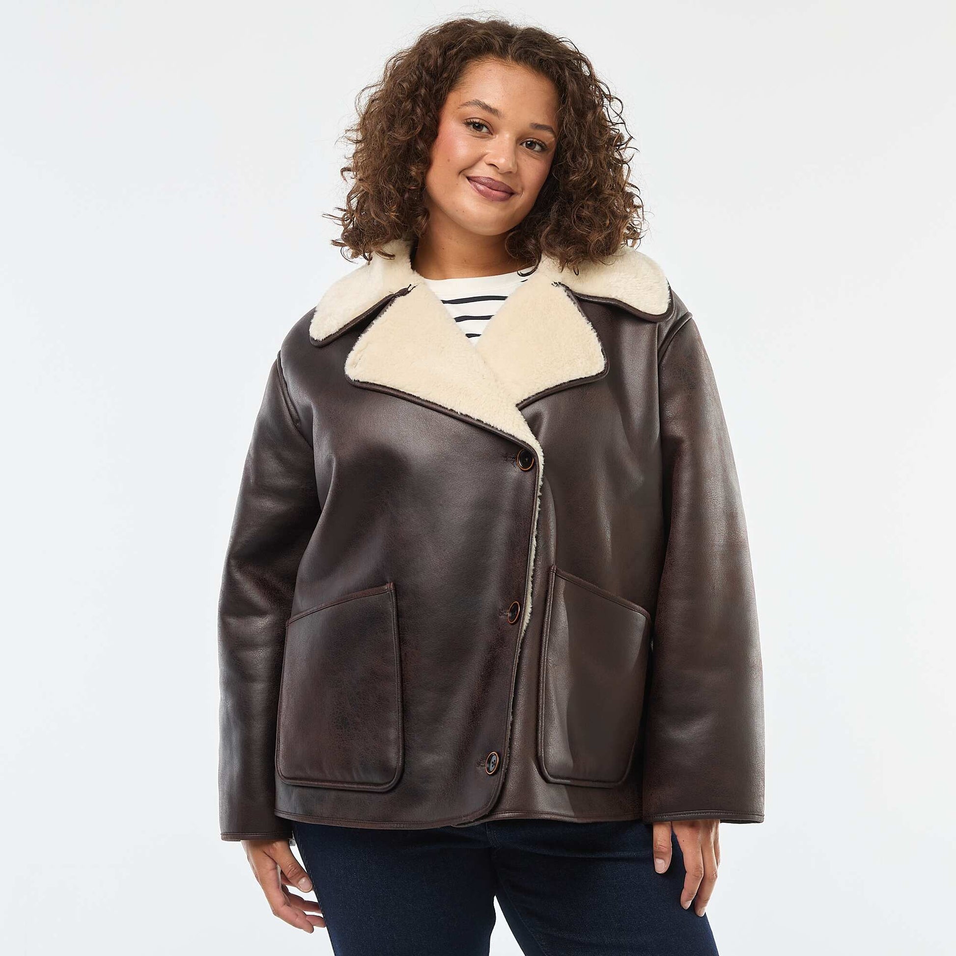 Blouson style aviateur avec doublure en fausse fourrure MARRON