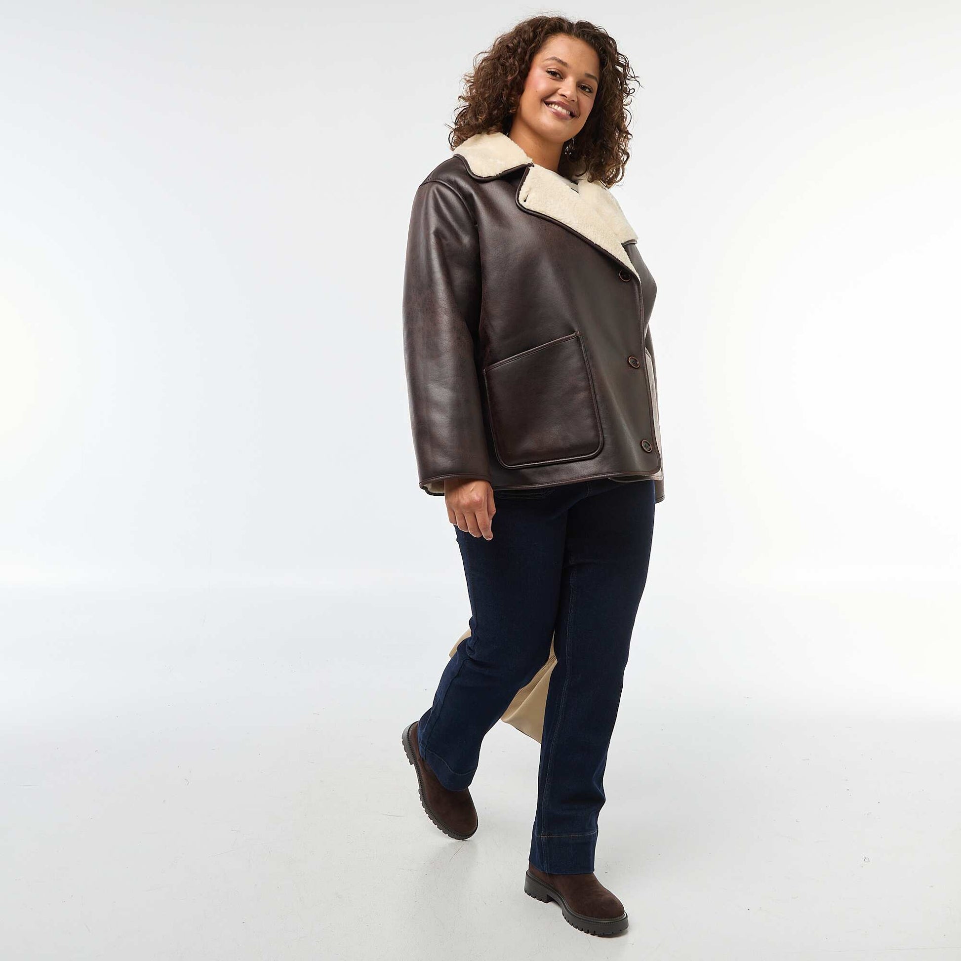 Blouson style aviateur avec doublure en fausse fourrure MARRON