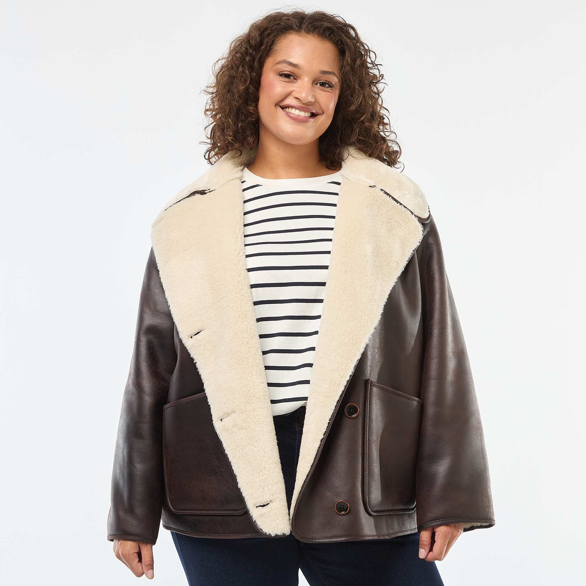 Blouson style aviateur avec doublure en fausse fourrure MARRON