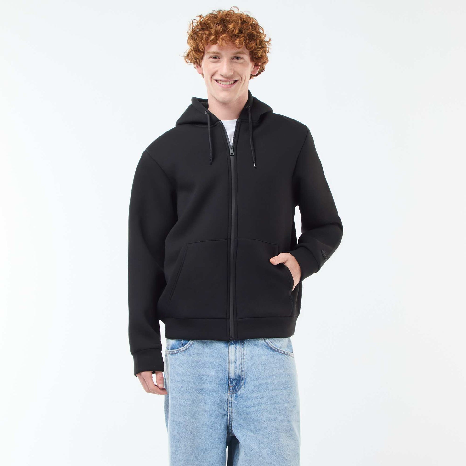 Sweat à capuche zippé doublé effet moutonné NOIR