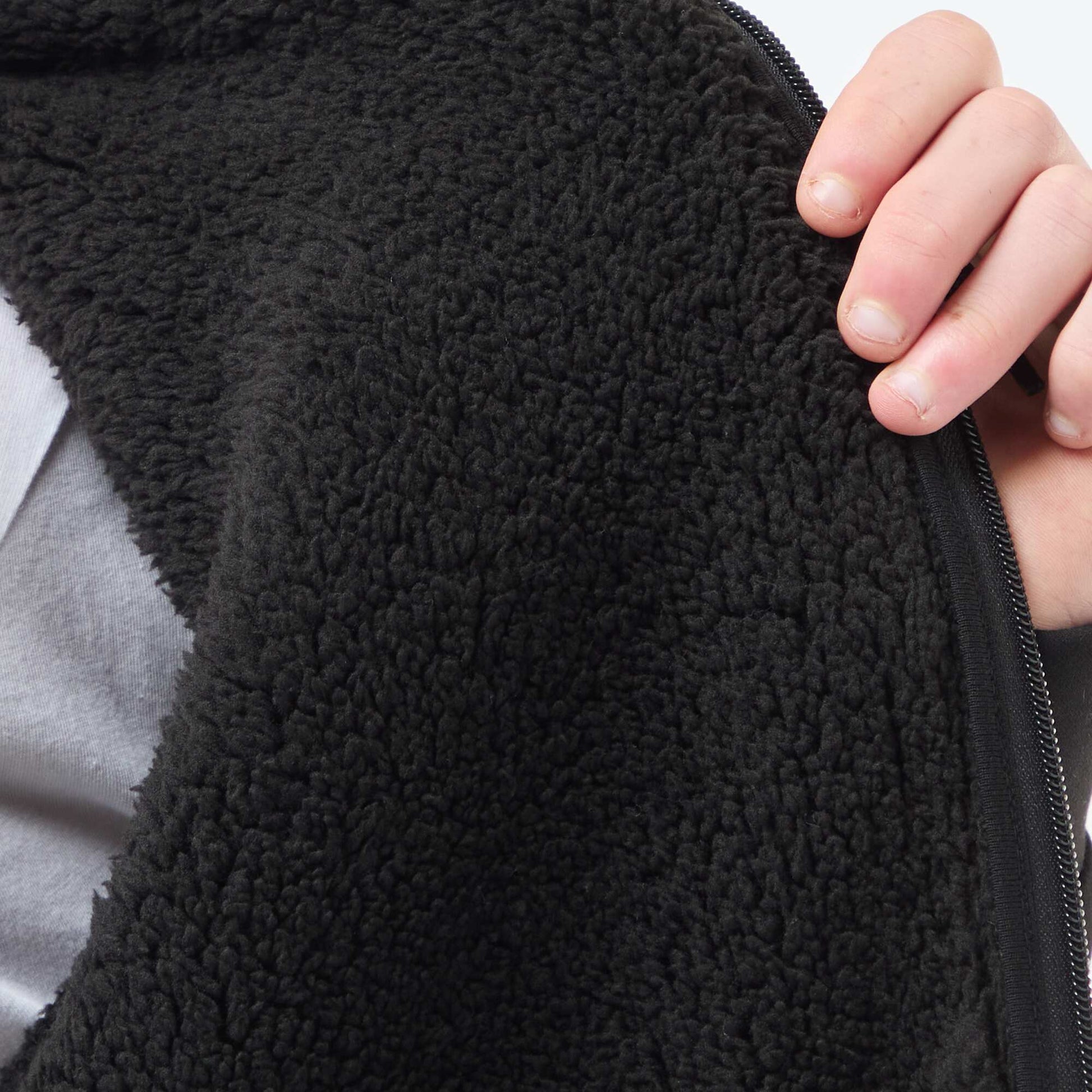 Sweat à capuche zippé doublé effet moutonné NOIR