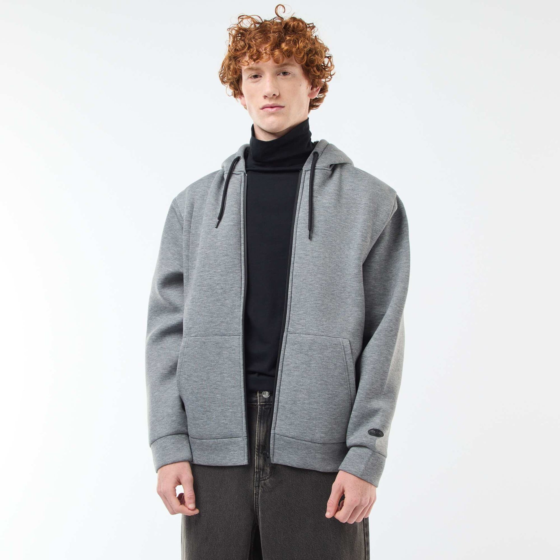 Sweat à capuche zippé doublé effet moutonné GRIS