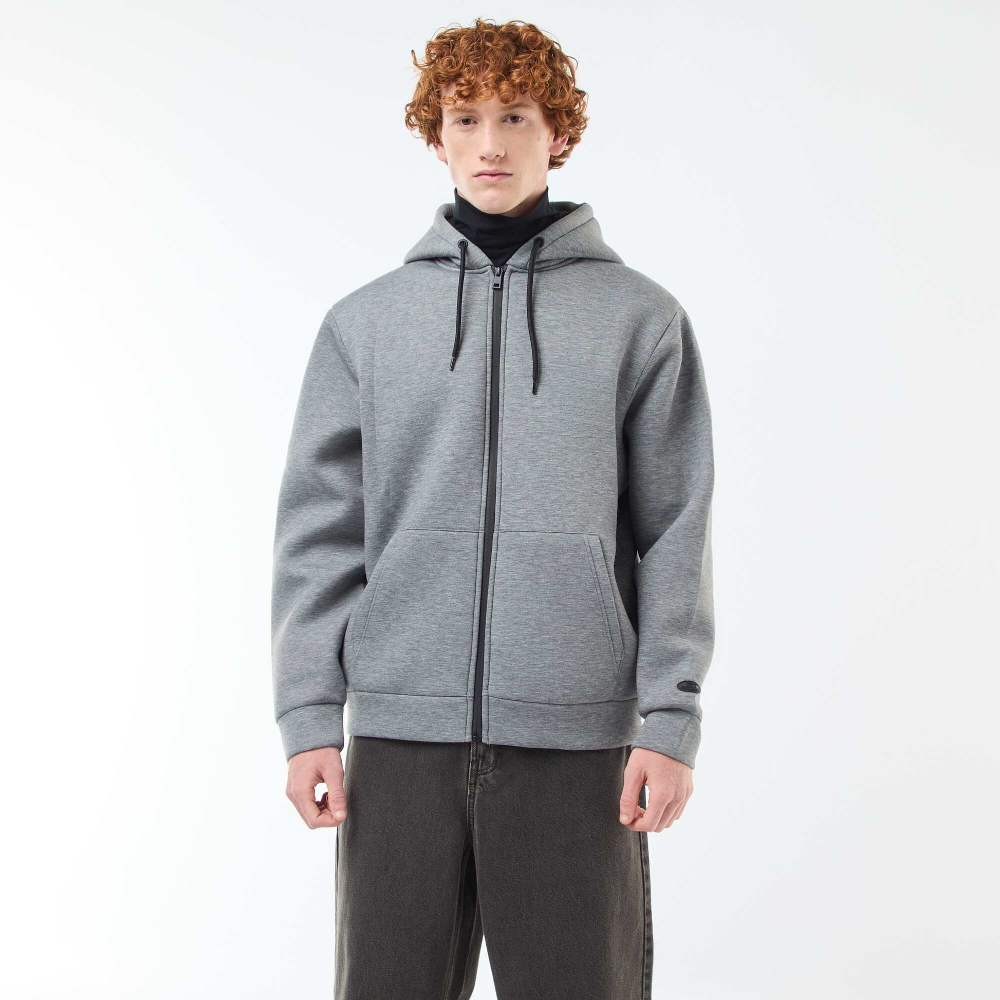 Sweat à capuche zippé doublé effet moutonné GRIS