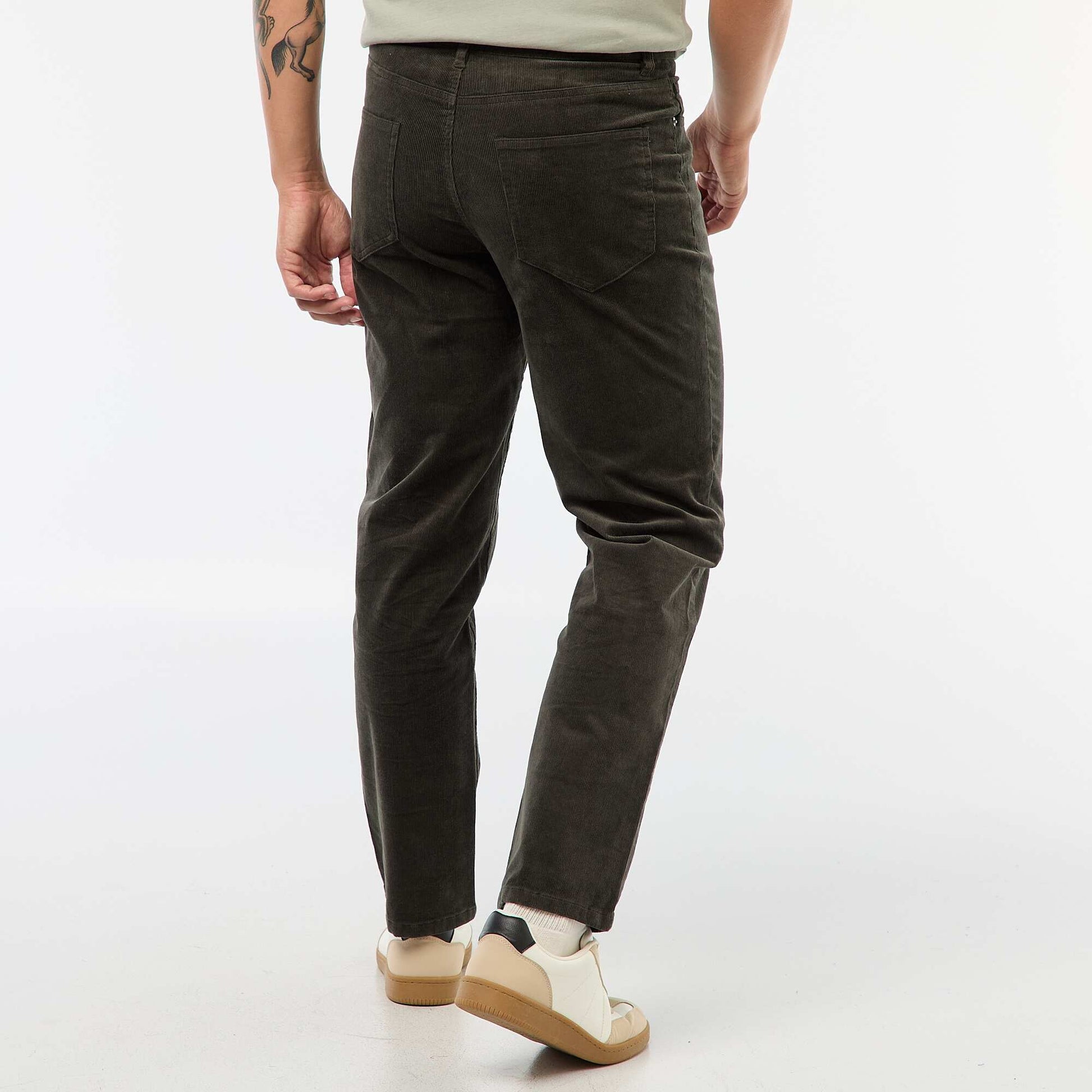 Pantalon regular fit en velours uni GRIS FONCé