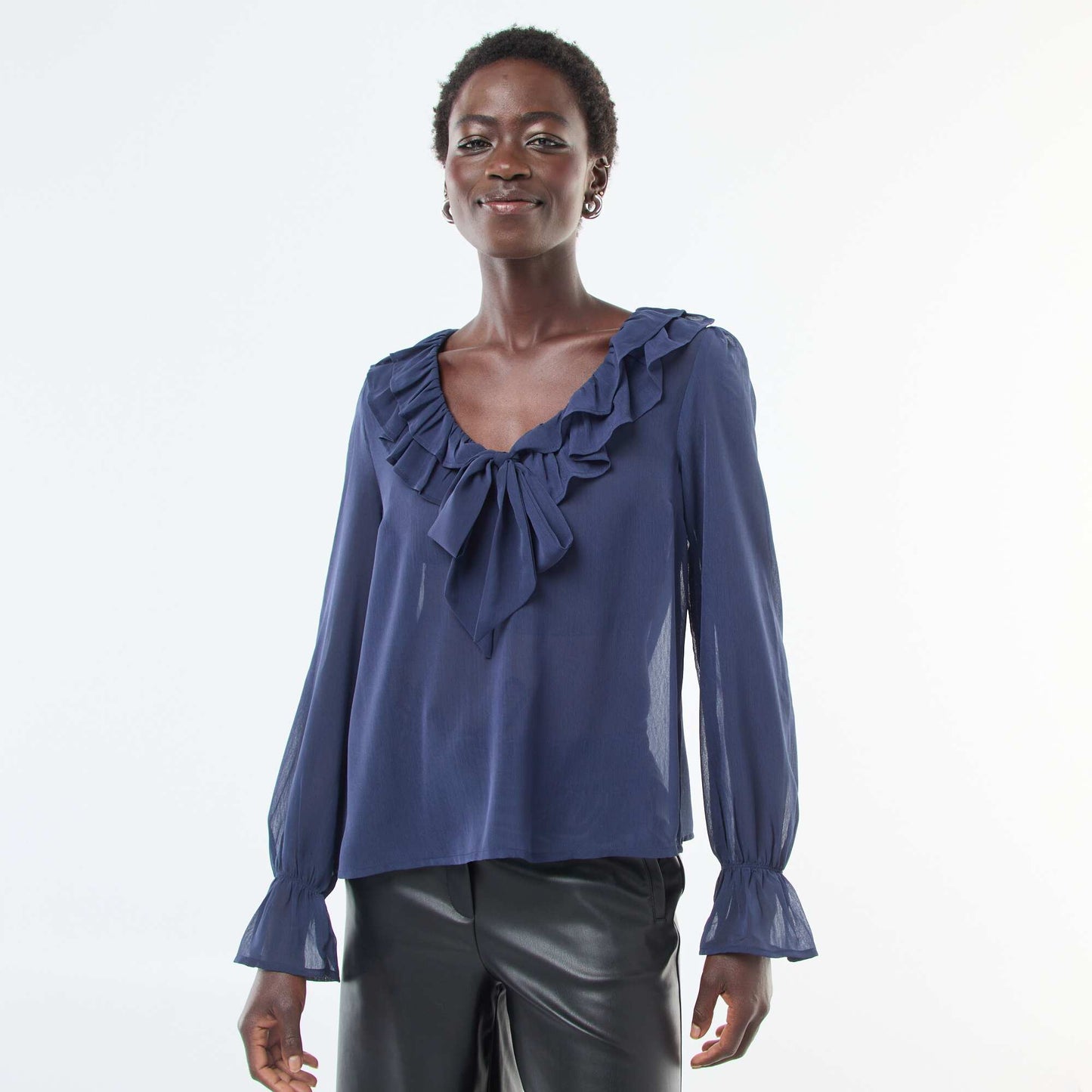 Blouse cavalière en voile transparent NOIR