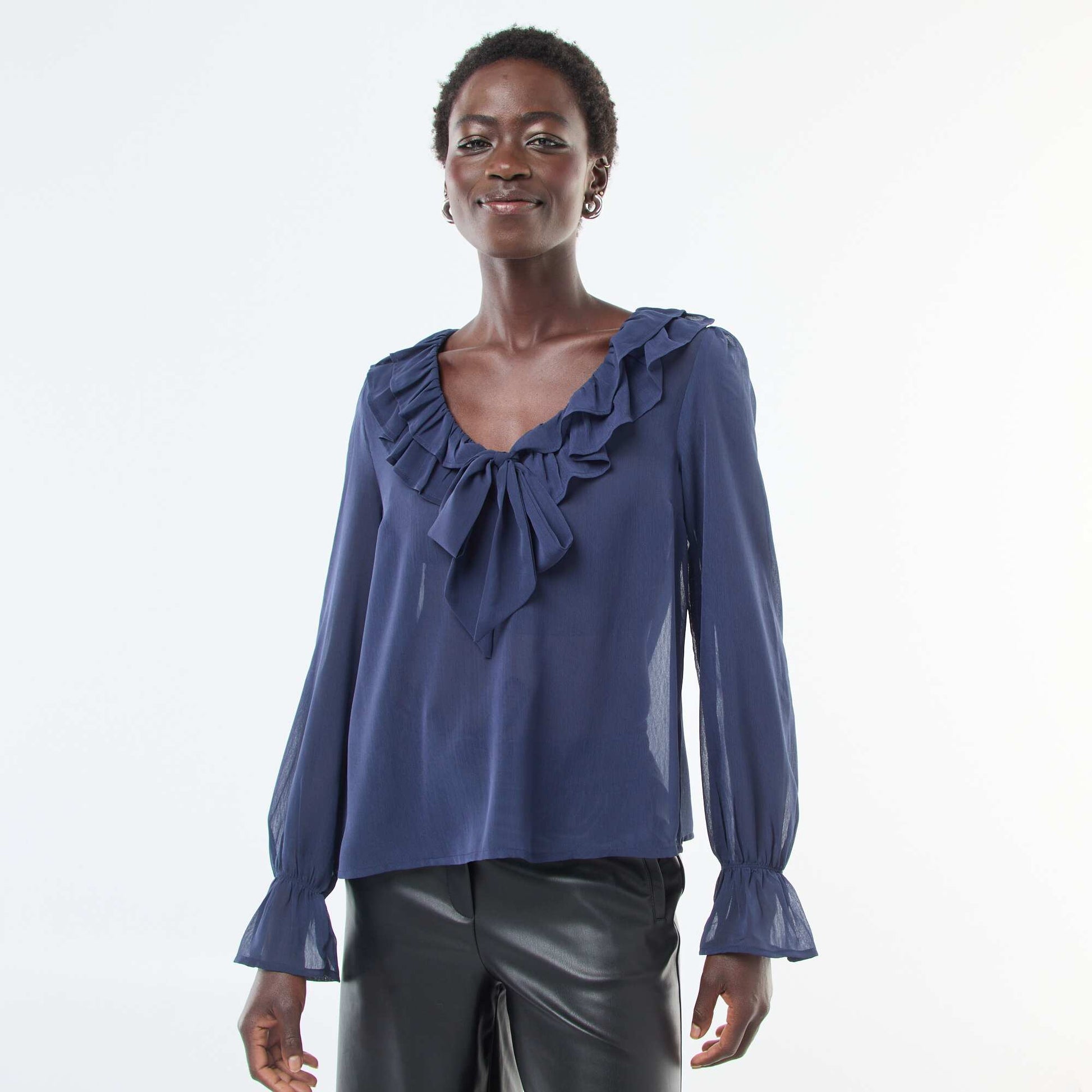 Blouse cavalière en voile transparent NOIR