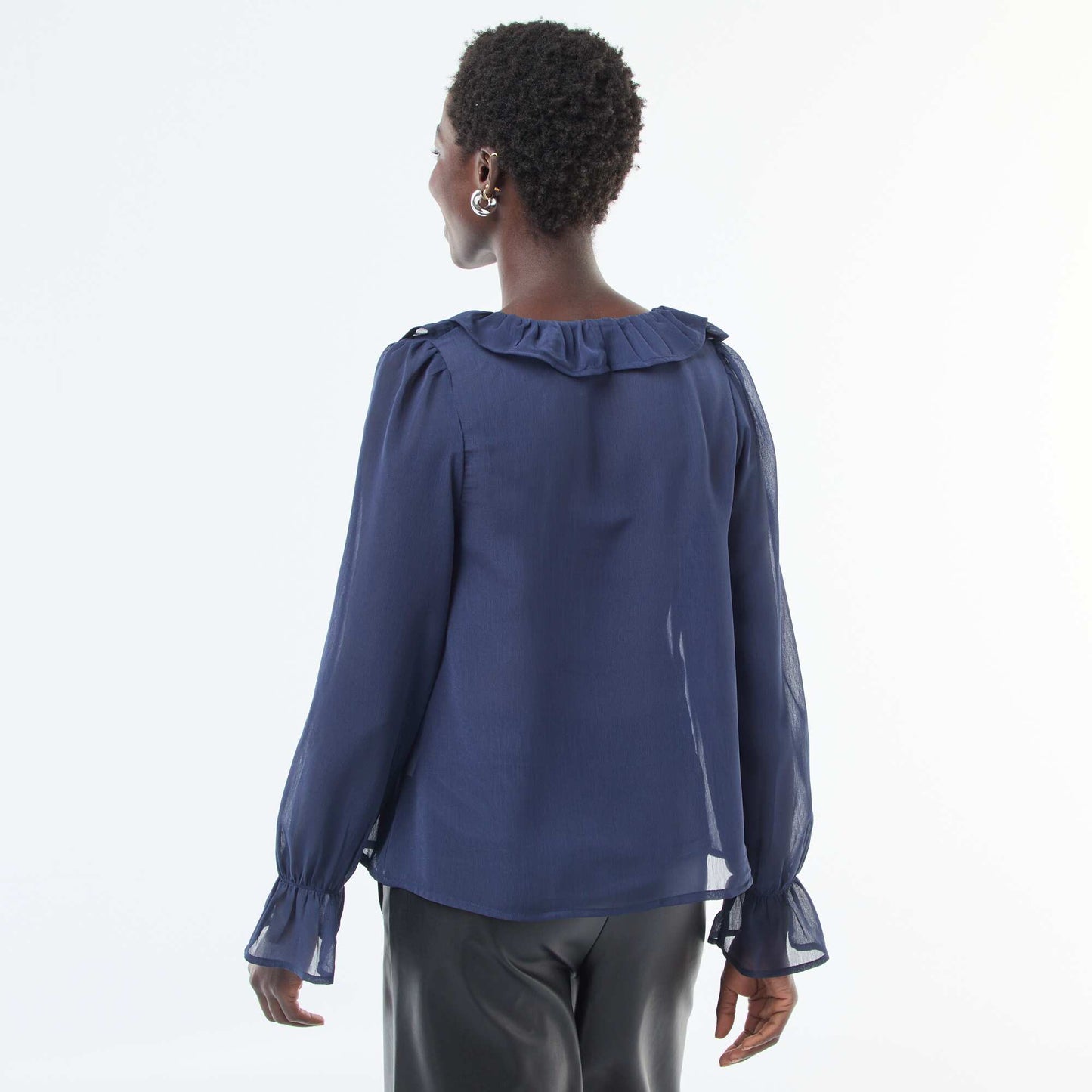 Blouse cavalière en voile transparent NOIR
