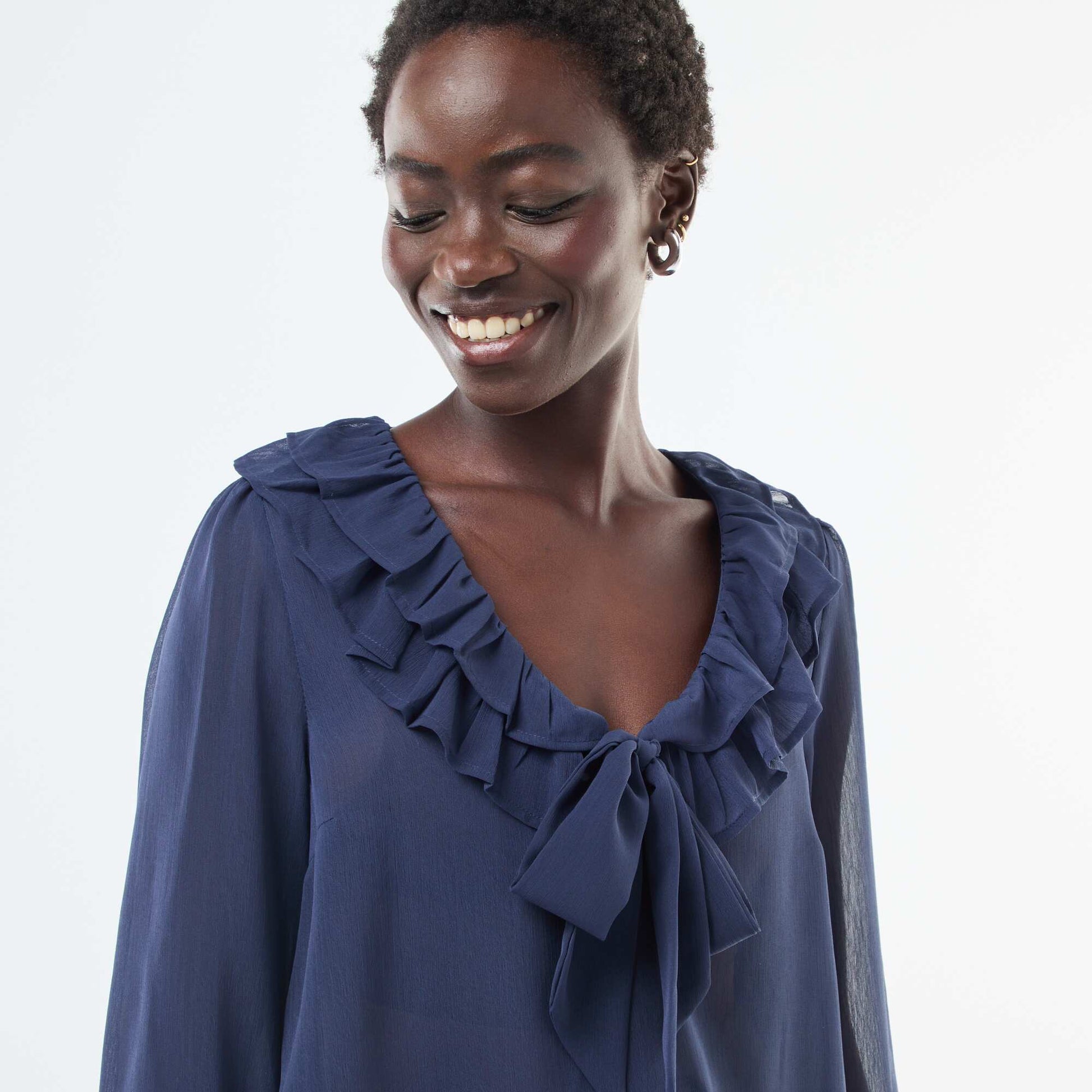 Blouse cavalière en voile transparent NOIR